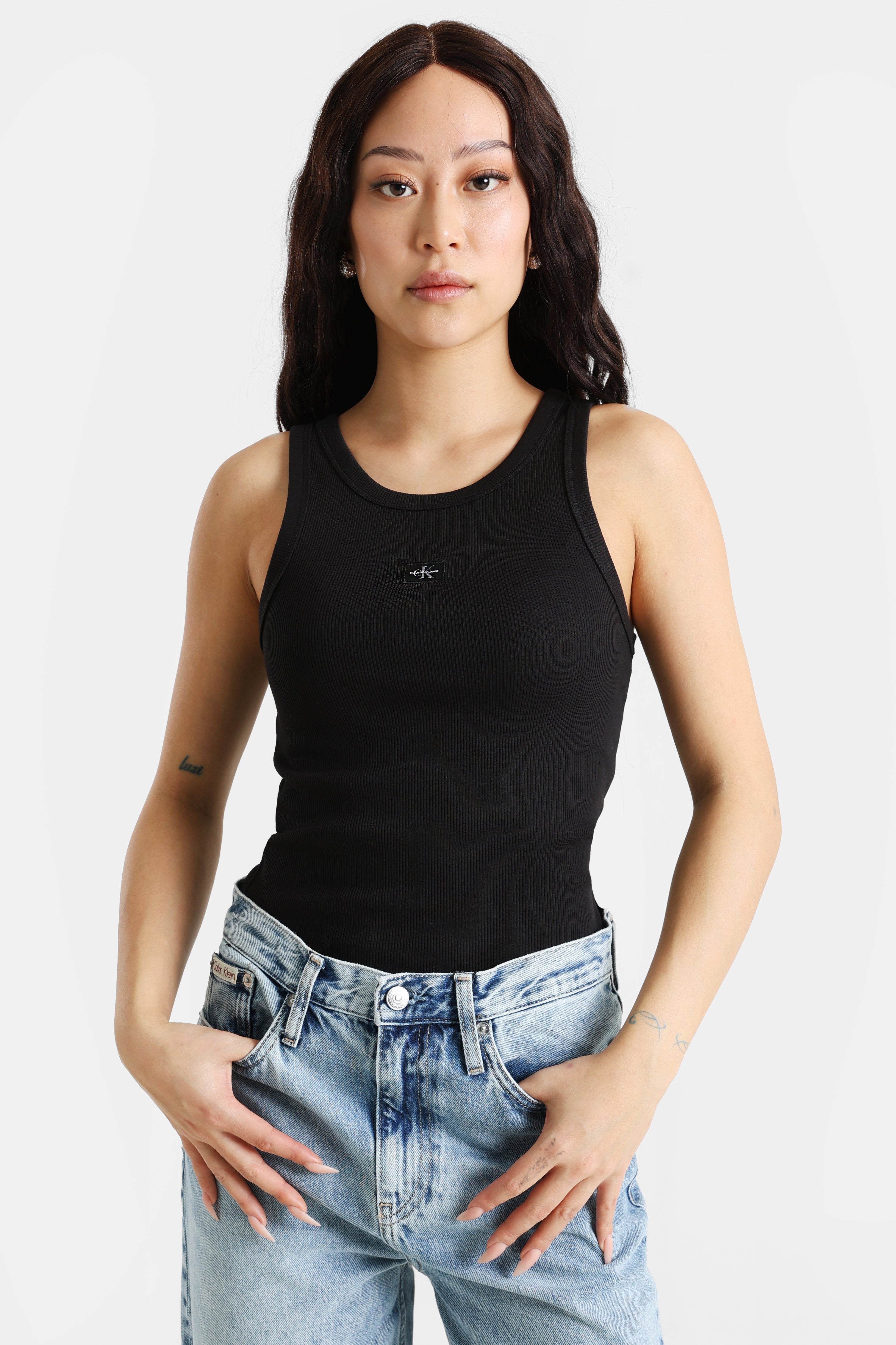 Woven Label Geripptes Tanktop - Black