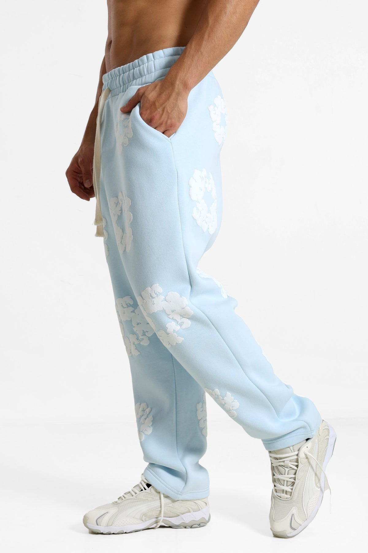 Pantaloni in felpa - Light Blue + White