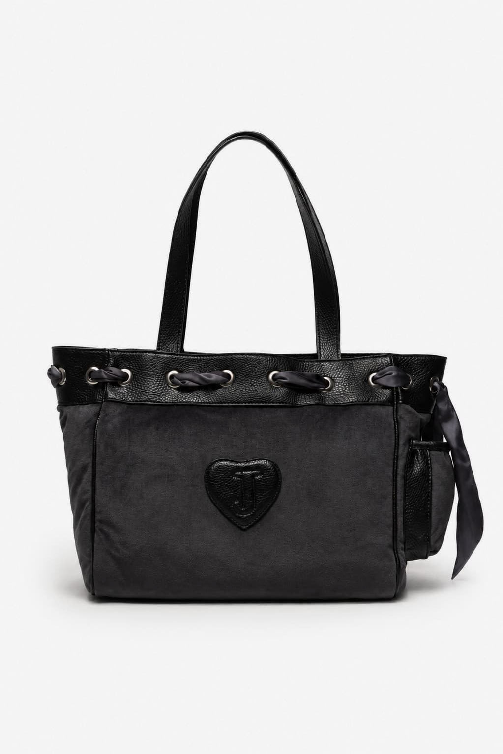 Velvet shopper bag - Dark Grey + Black
