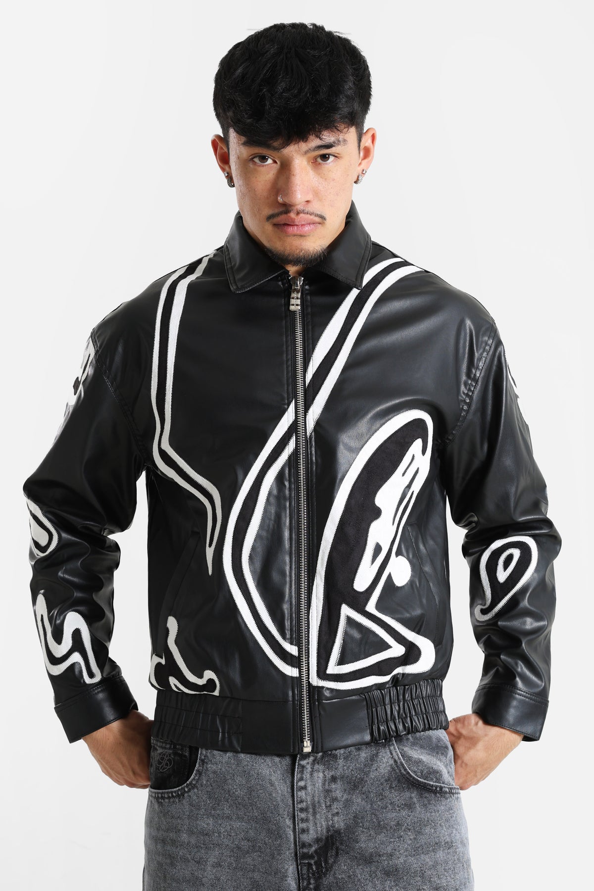 Faux leather jacket - Black + White