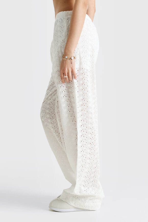 Wide leg pants with hole pattern - Ecru