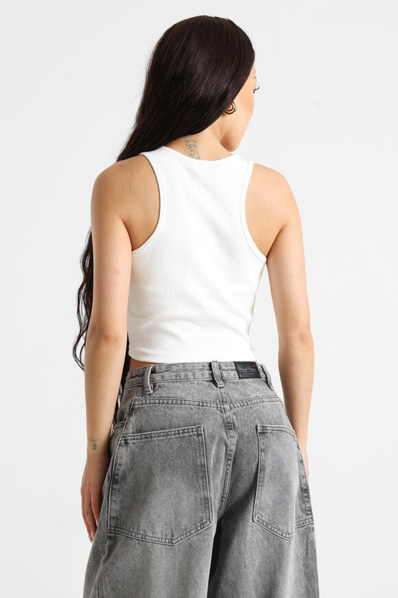 Geripptes Crop Tanktop - Warm White