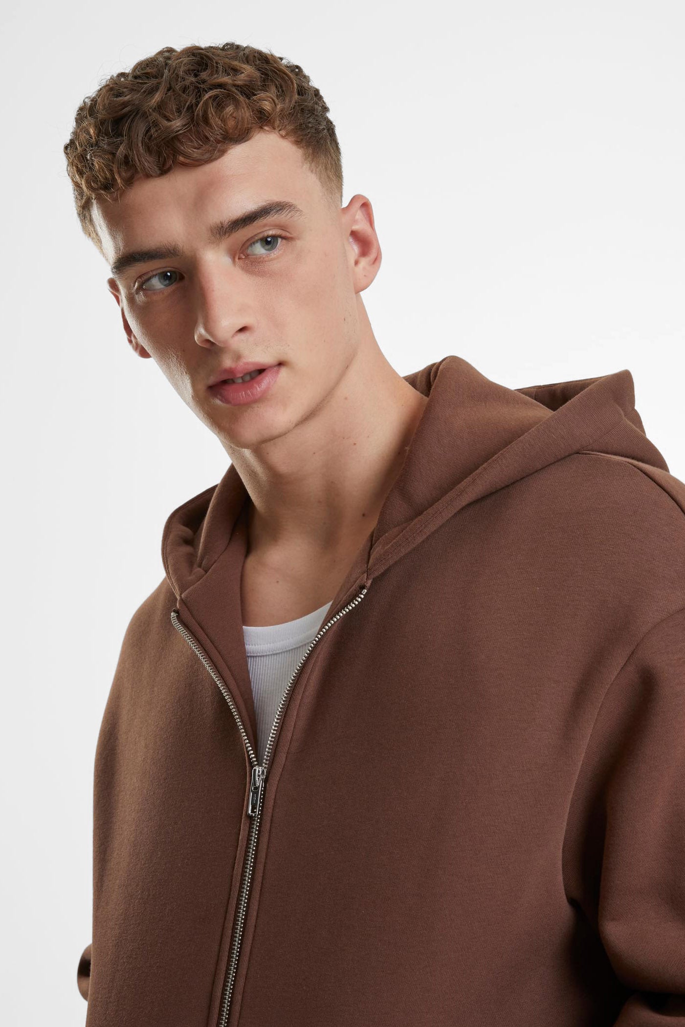 Fluffy zip-up hoodie sweatshirt - Chocolate Brown
