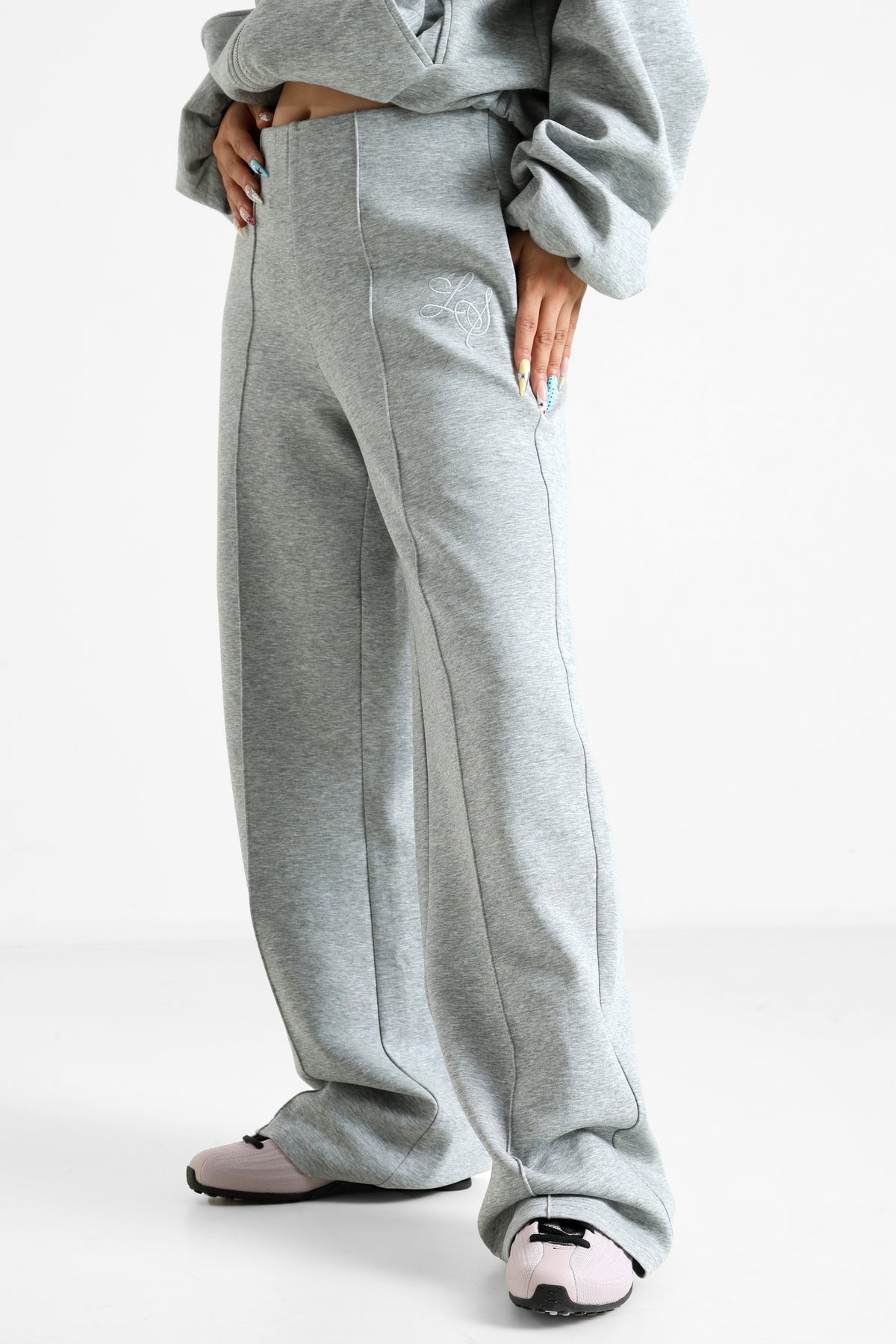 Pantalon wide leg en sweat - Gris chiné