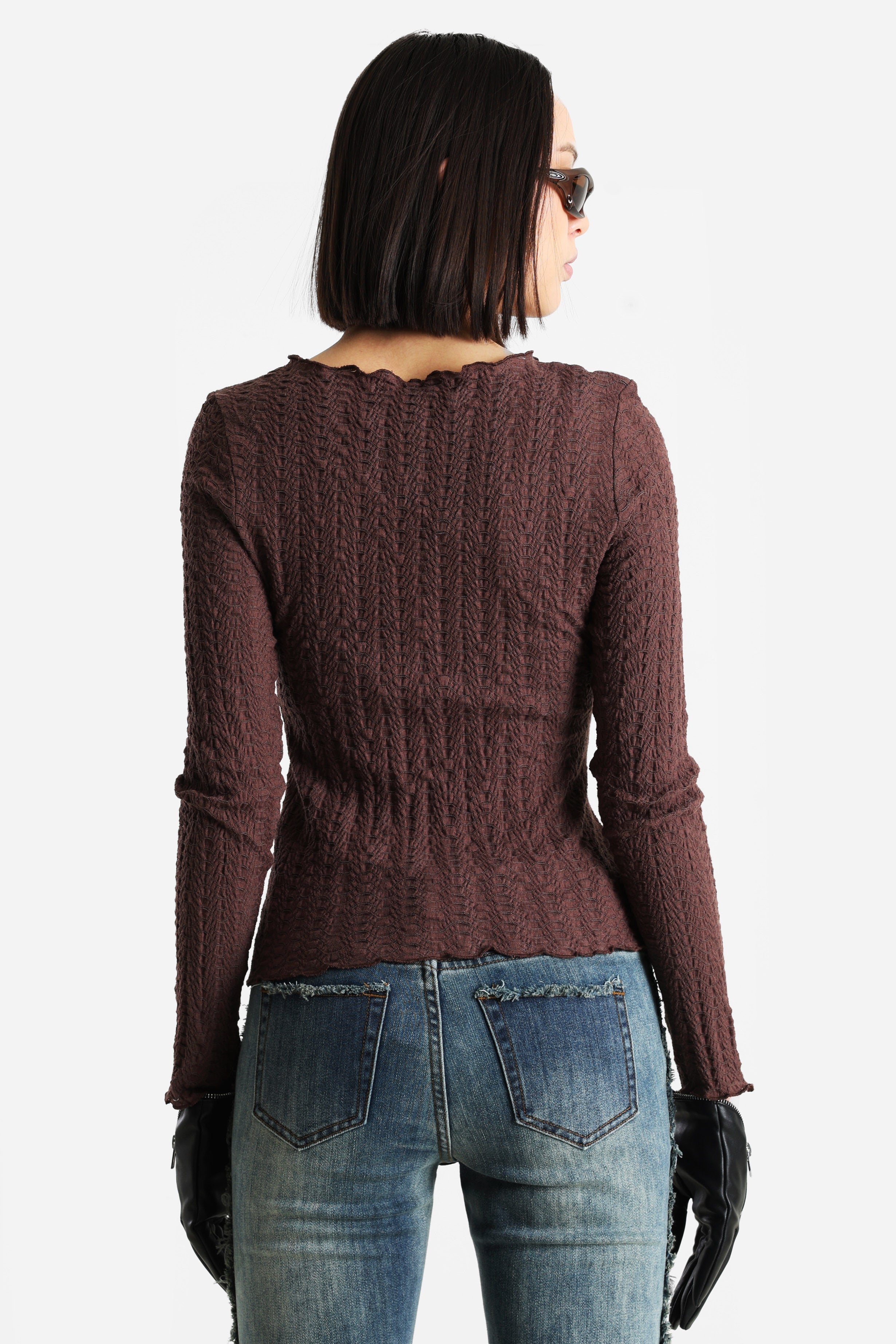 ONLELLA strukturiertes Langarmshirt - Chocolate Martini