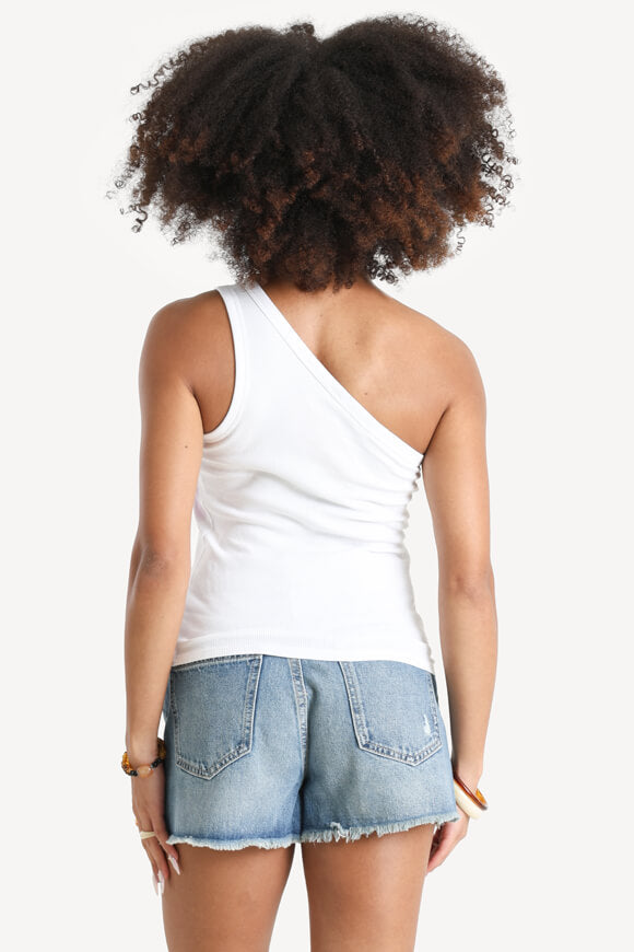 Geripptes One Shoulder Top - White