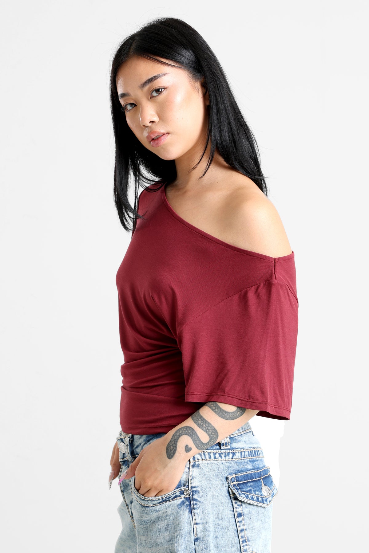 T-Shirt off shoulder - Bordeaux