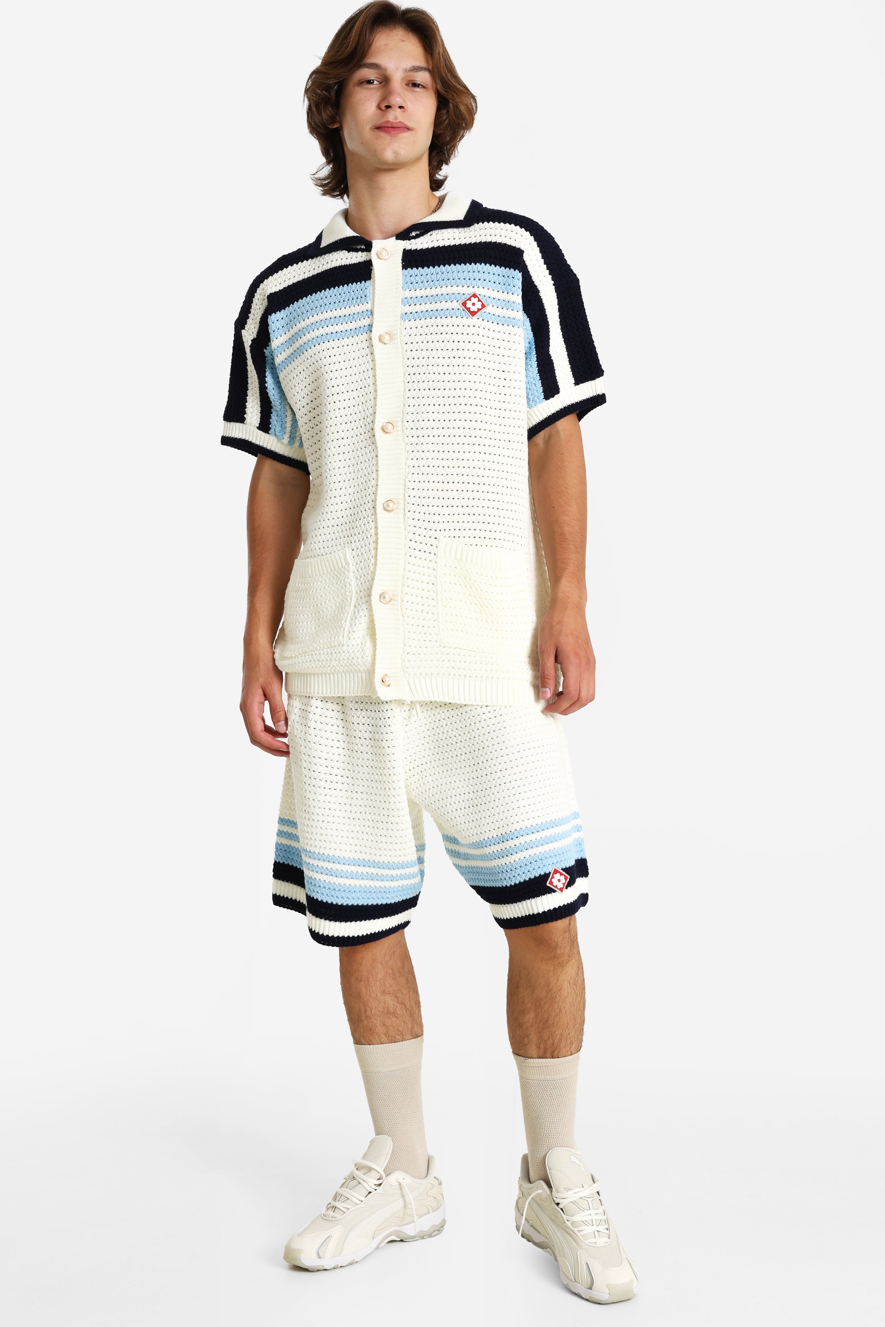 Strickshorts - Offwhite + Blue