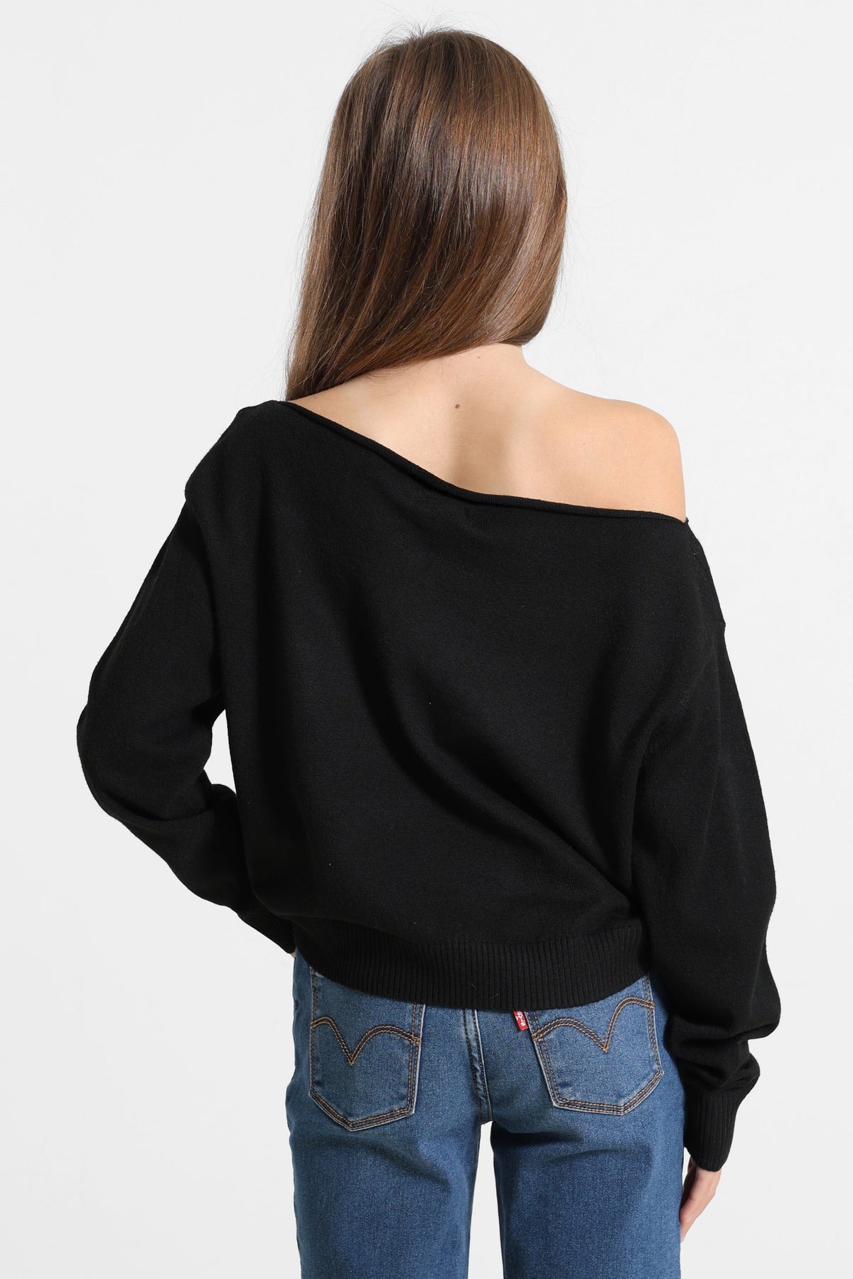 Off-shoulder knitted sweater - Black