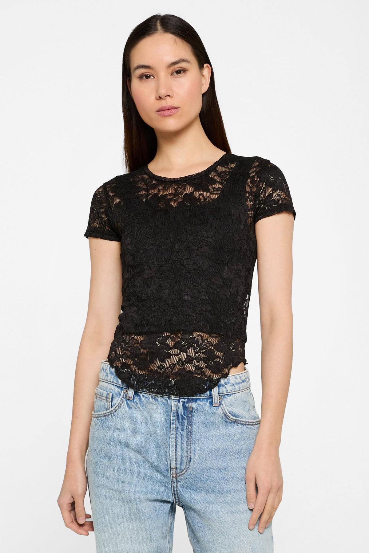 T-shirt in pizzo - Black