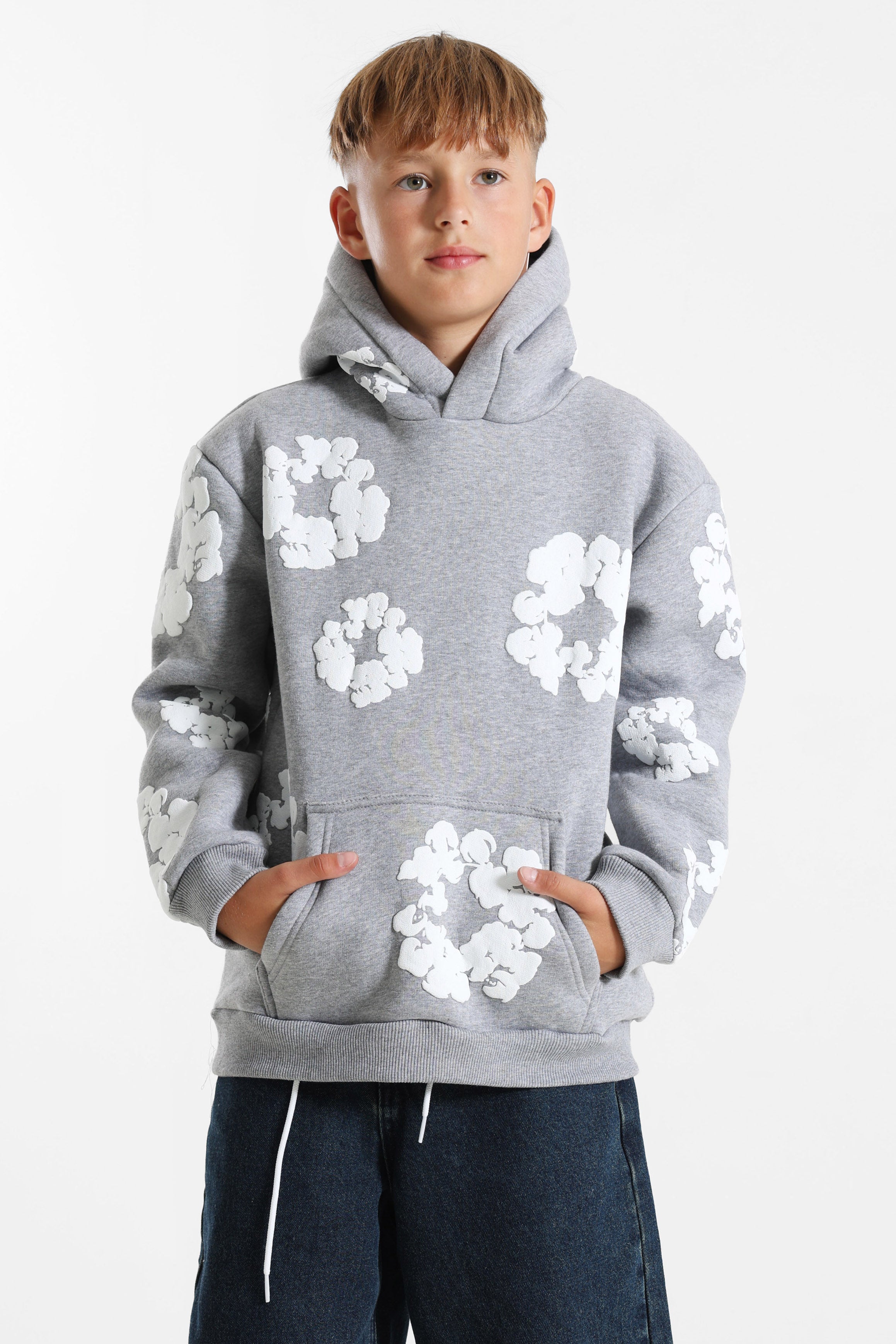 Kapuzensweatshirt - Grey Heather + White