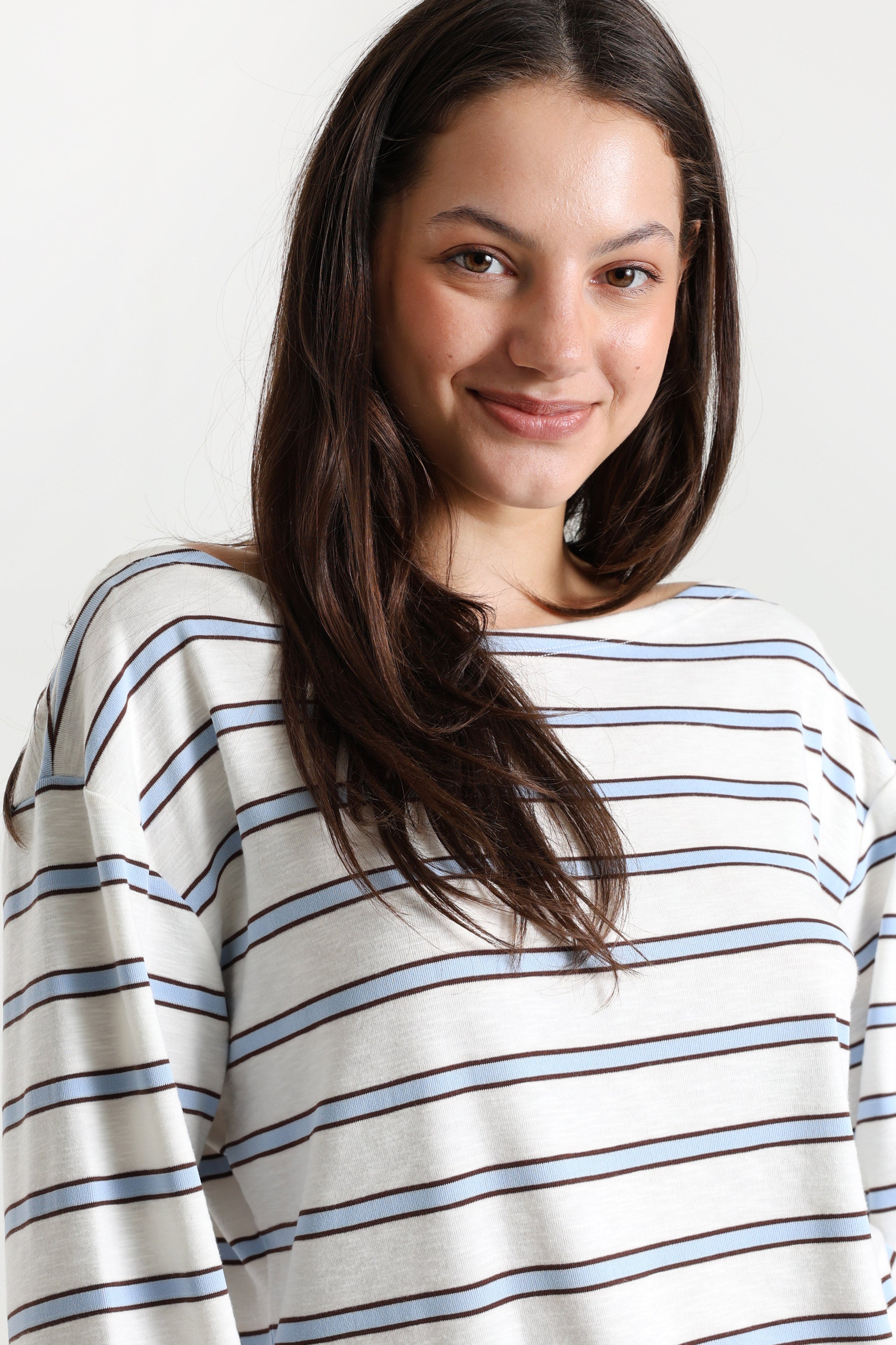 Long-sleeve shirt - Offwhite + Light Blue + Brown