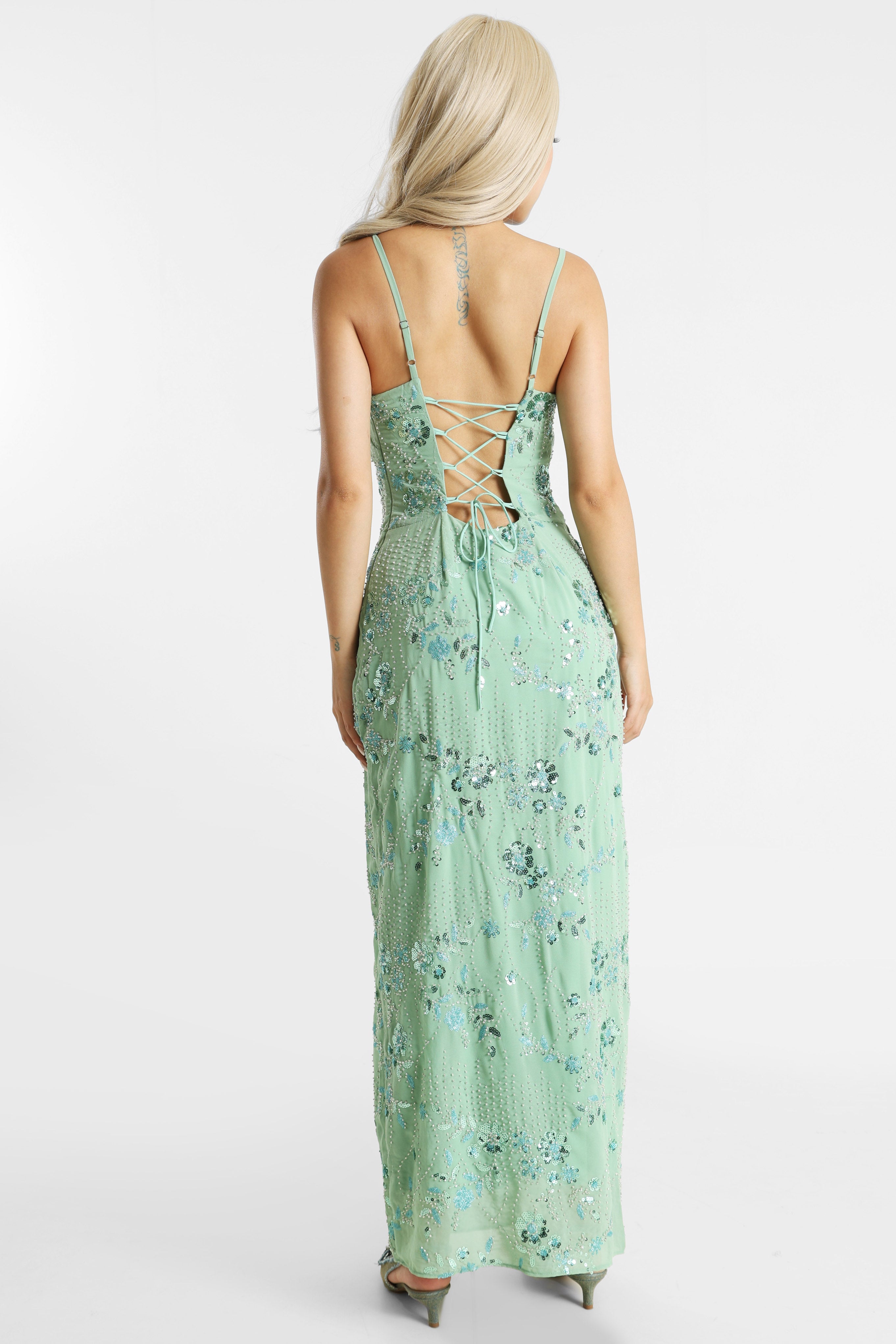 Long dress with rhinestones - Vert clair