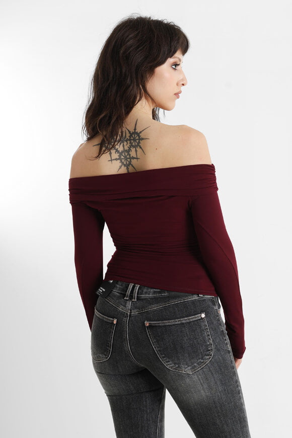Camicia a maniche lunghe Off Shoulder Crop - Borgogna
