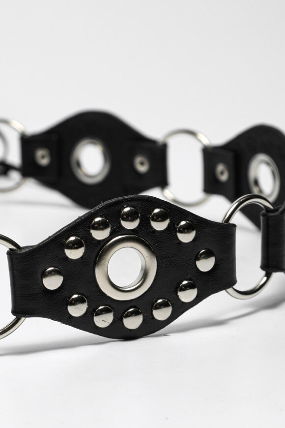High-waisted belt - Black + Silver