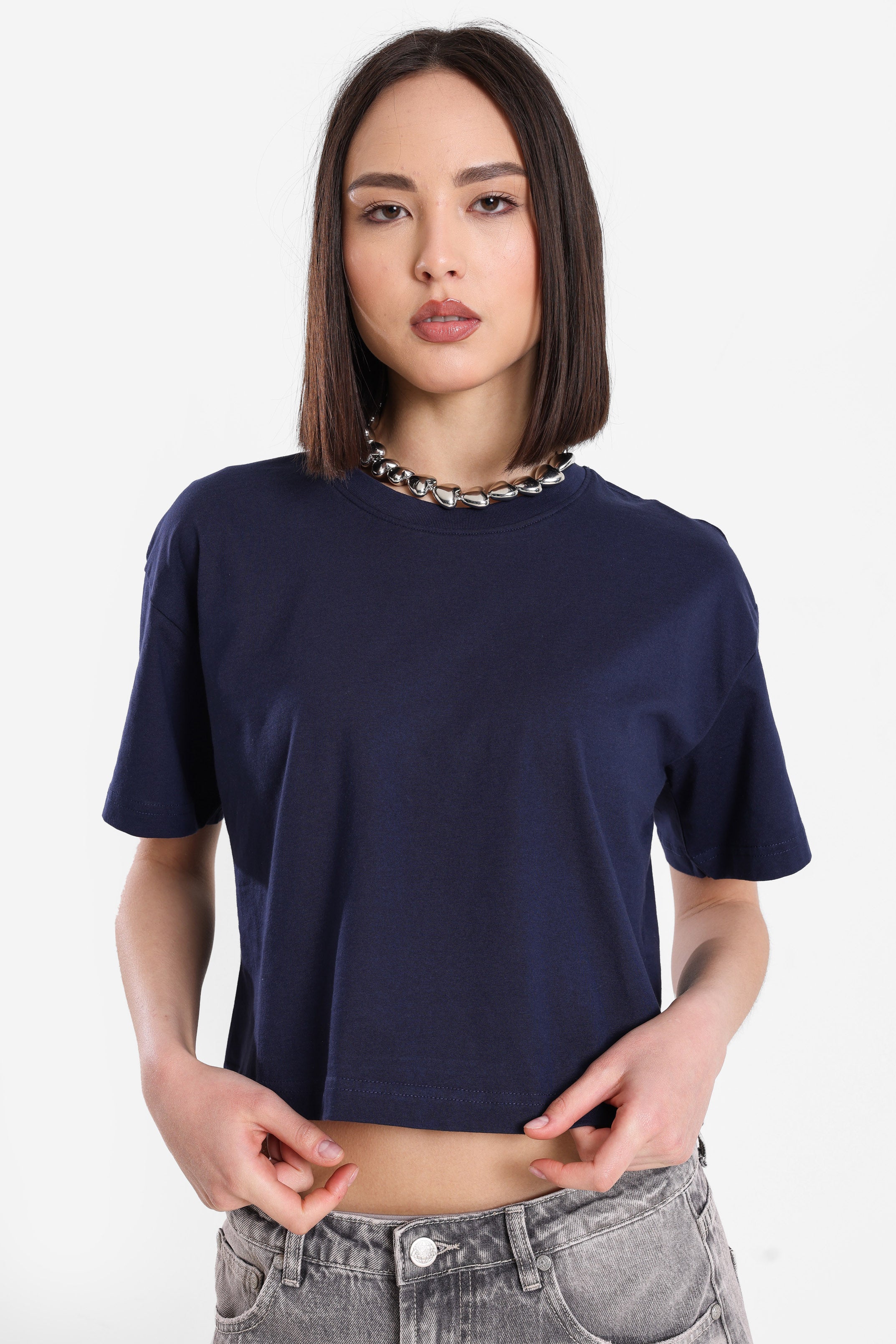 Crop T-Shirt - Marineblau