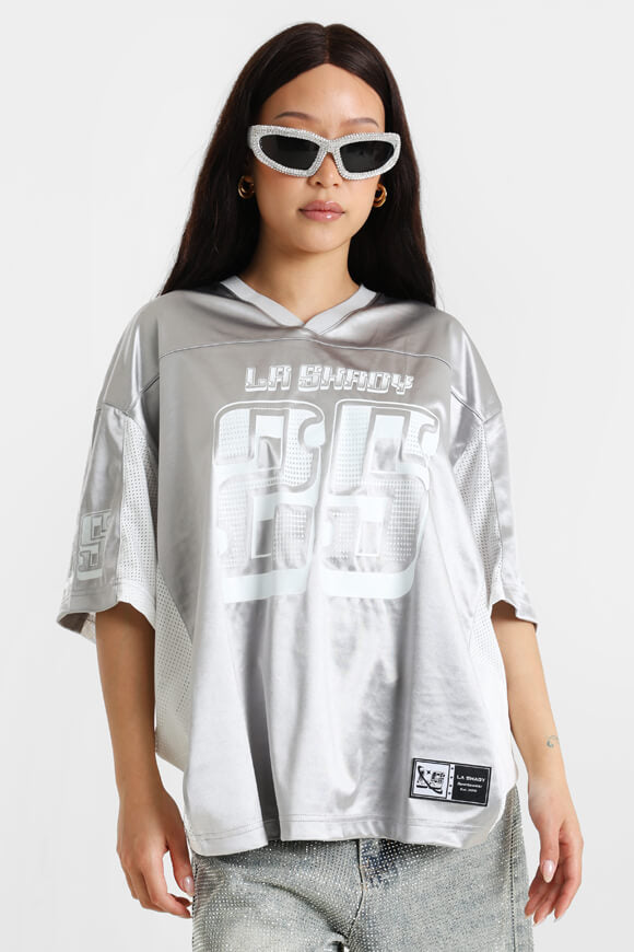Satin Oversize T-Shirt - Silber