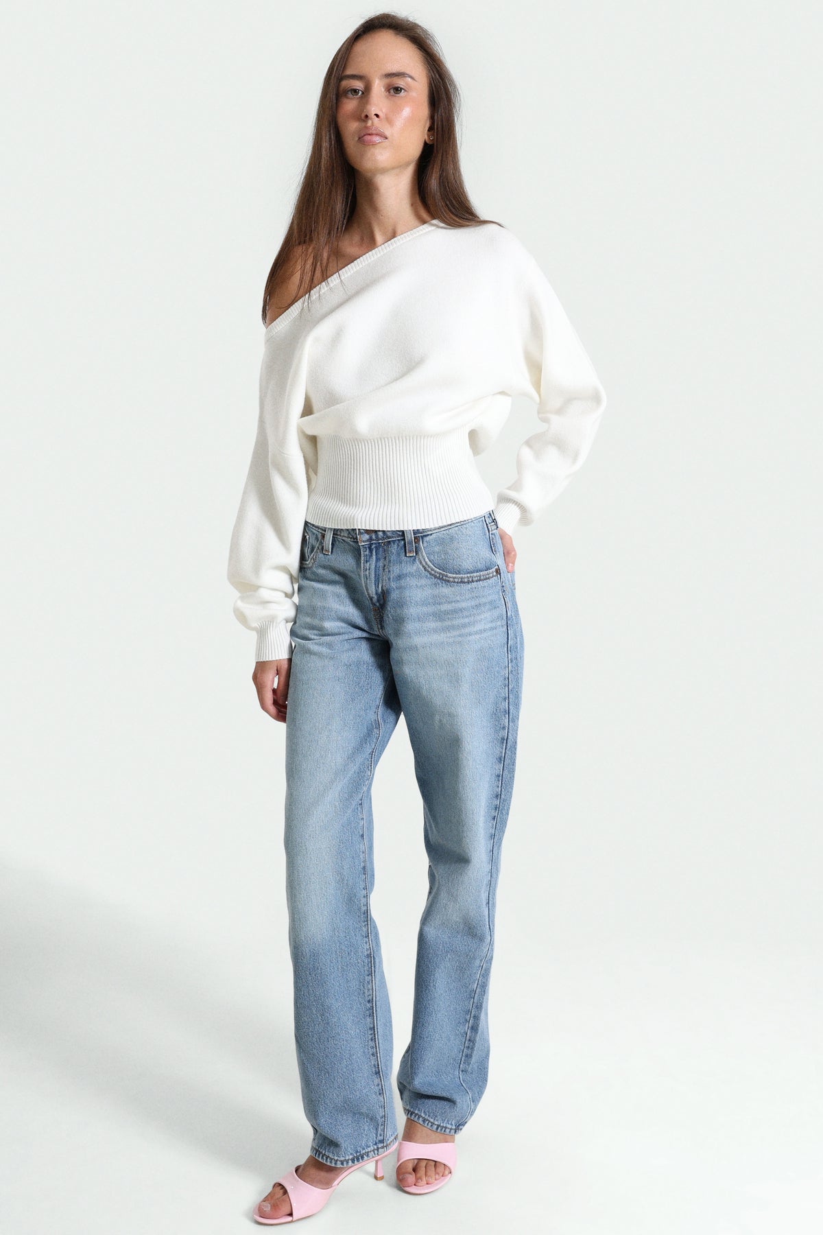 Off Shoulder Strickpullover - Offwhite