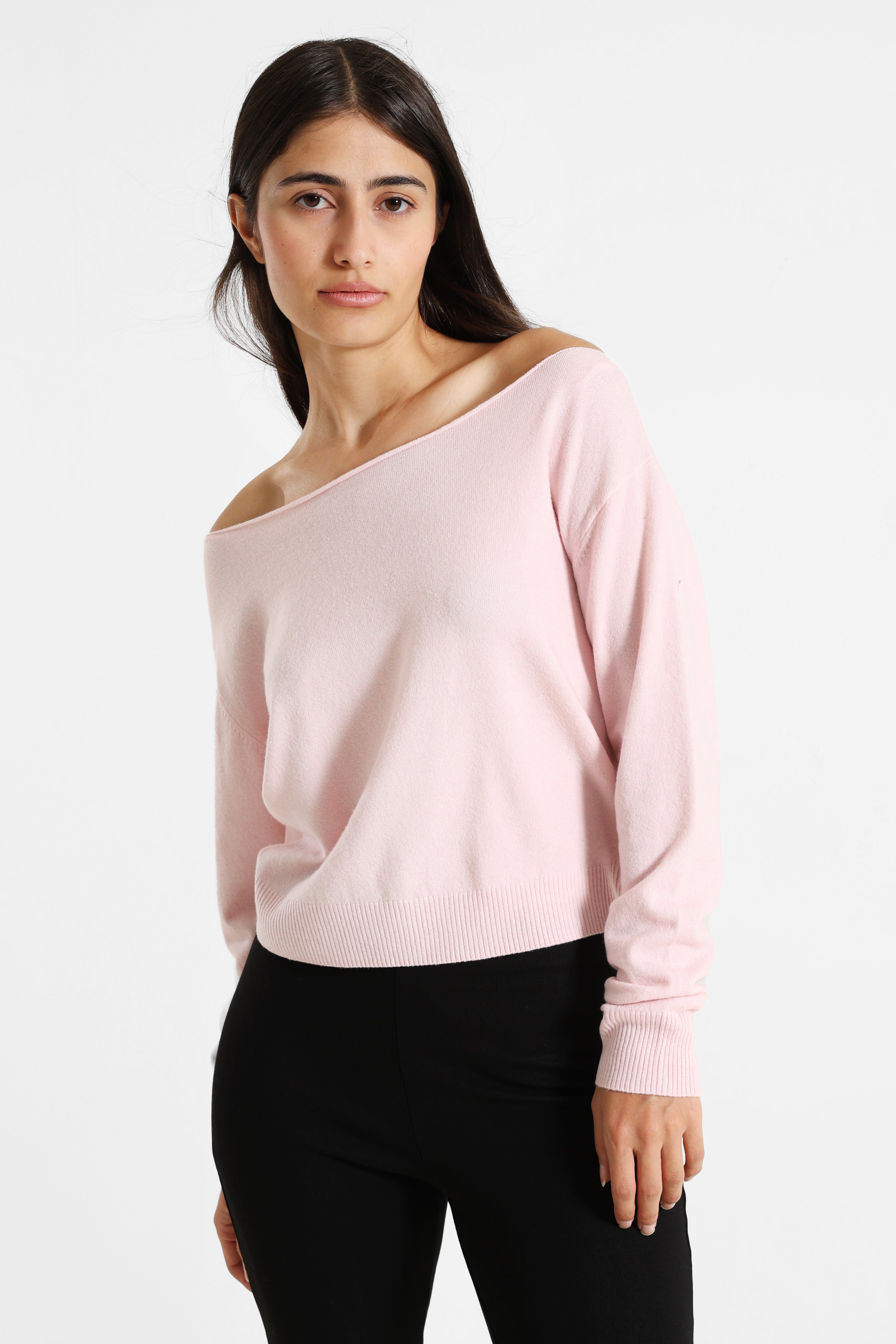 Off Shoulder Strickpullover - Rosa