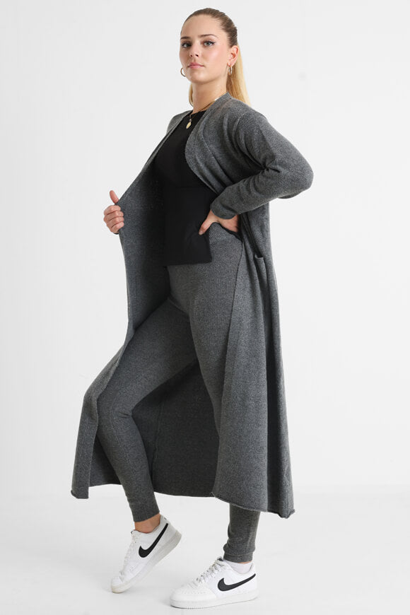 Lange Strickjacke - Dunkelgrau