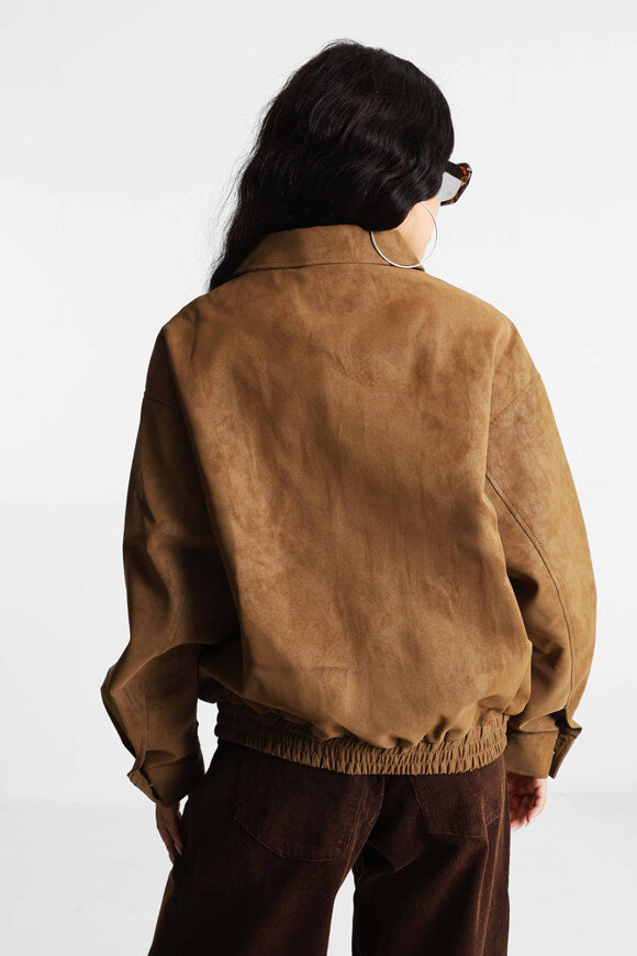 Oversize Kunstwildleder Jacke - Cognac