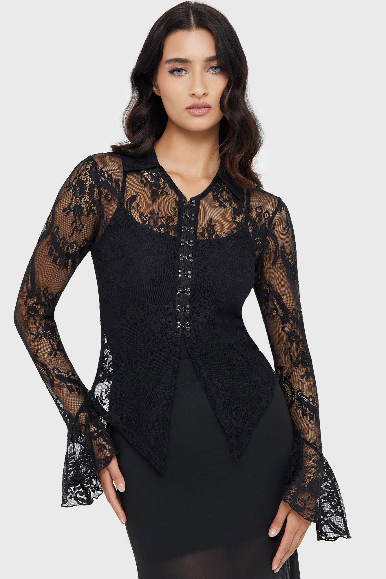 Spitzen Crop Bluse - Black