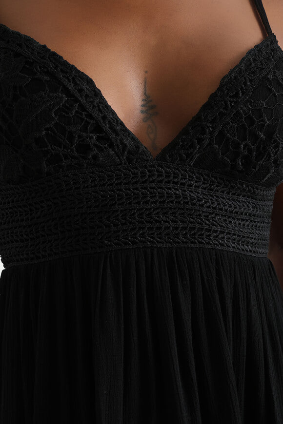 Mini dress with crochet details - black