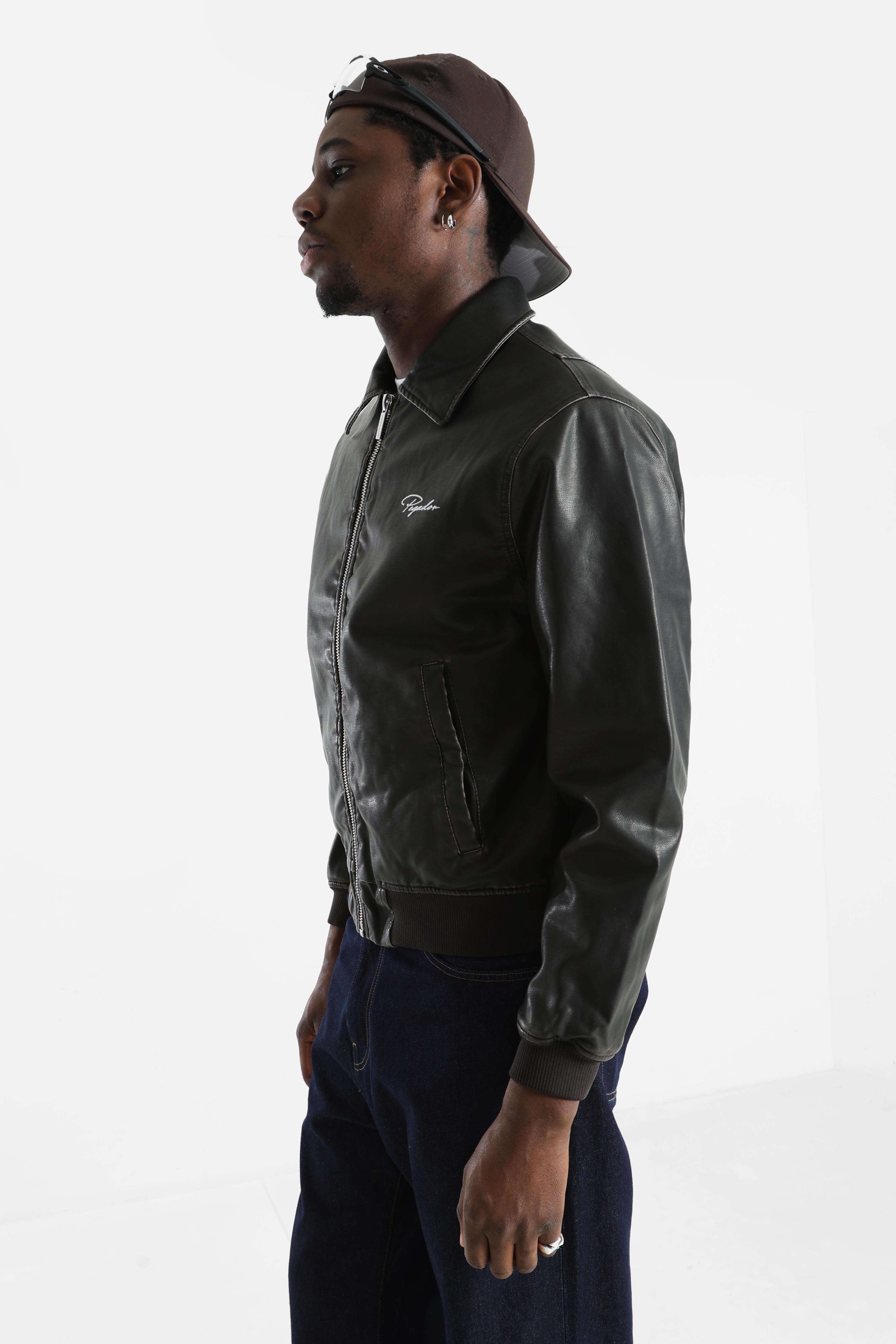 Giacca Colton Vintage Bomber in ecopelle - Nero