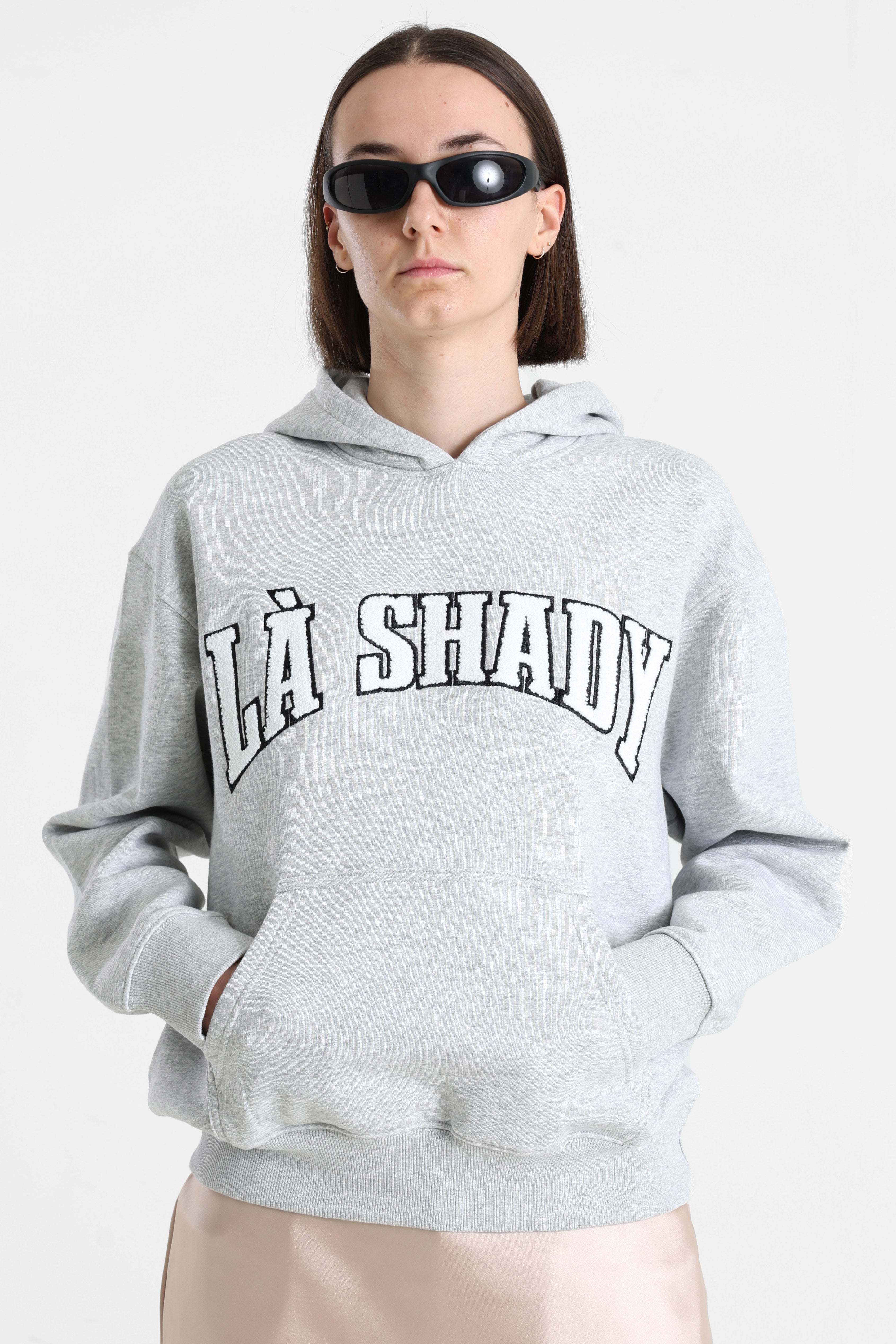 Sweatshirt à capuchon - Gris clair chiné + Blanc