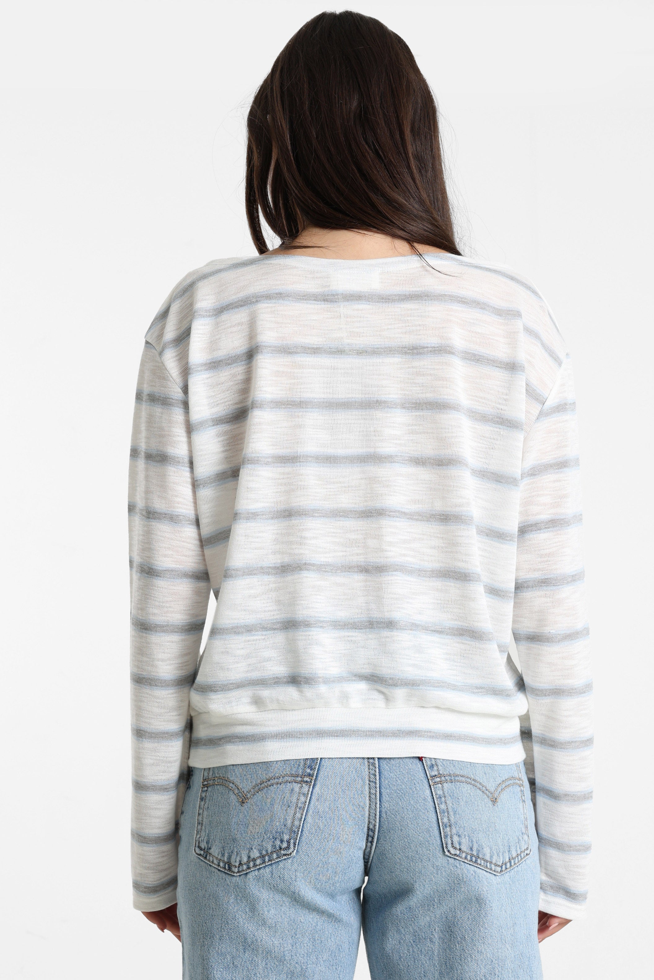 Langarmshirt - Offwhite + Hellblau + Grau