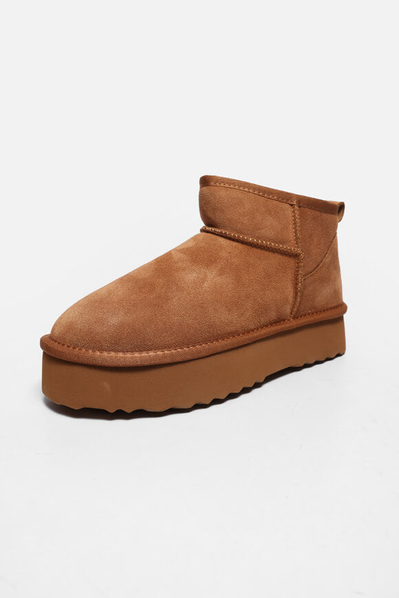 Lined platform ankle boot - cognac