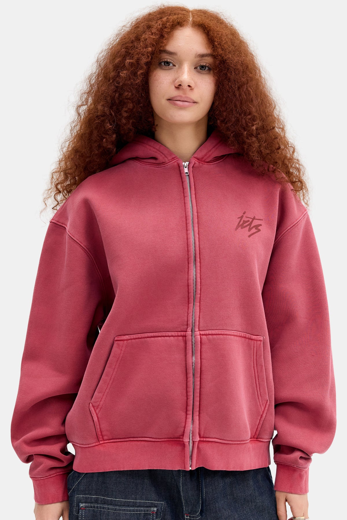 Oversize Kapuzensweatjacke - Red Berry