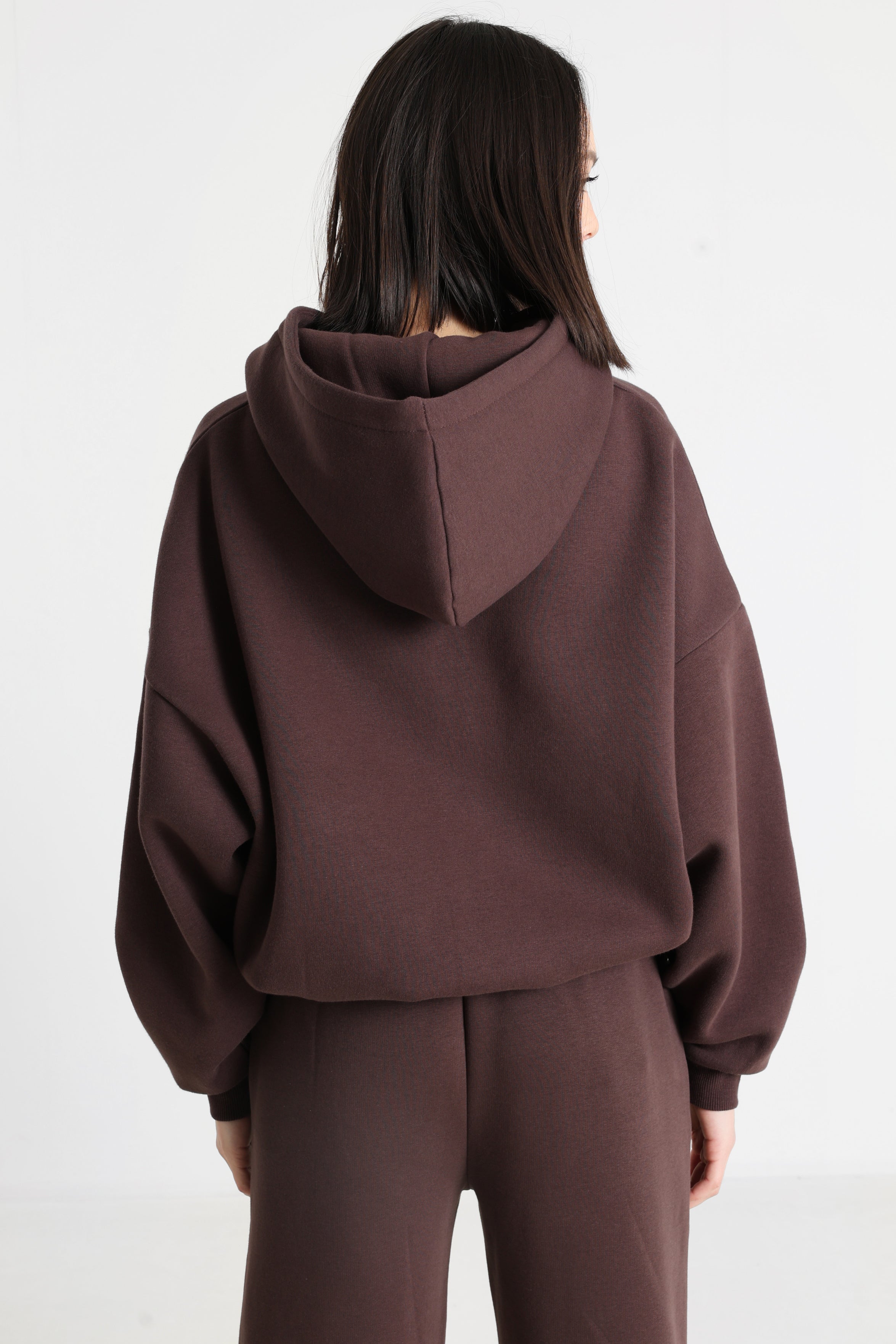 Oversize Kapuzensweatjacke - Brown