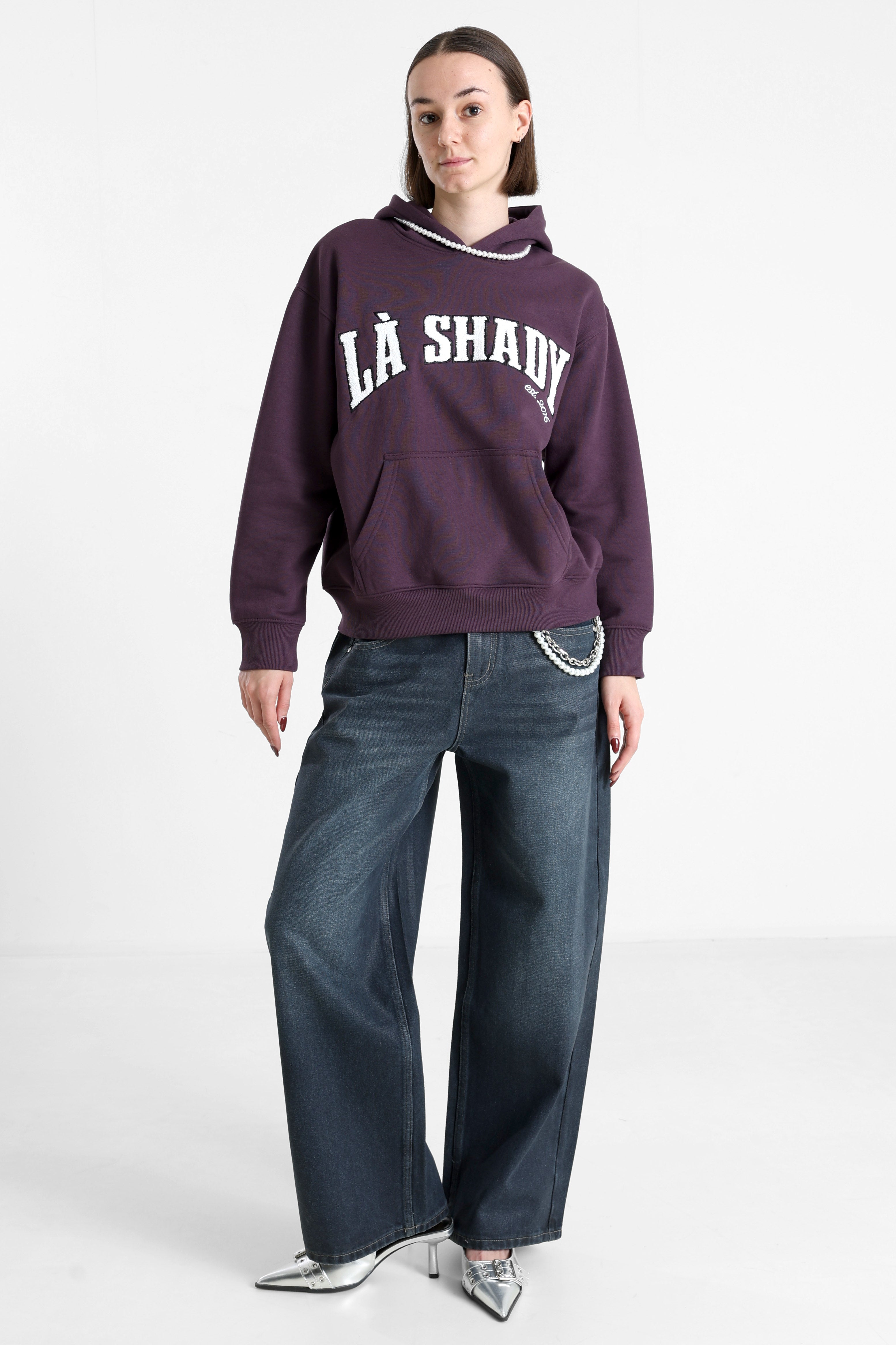 Sweatshirt à capuchon - Aubergine + Blanc