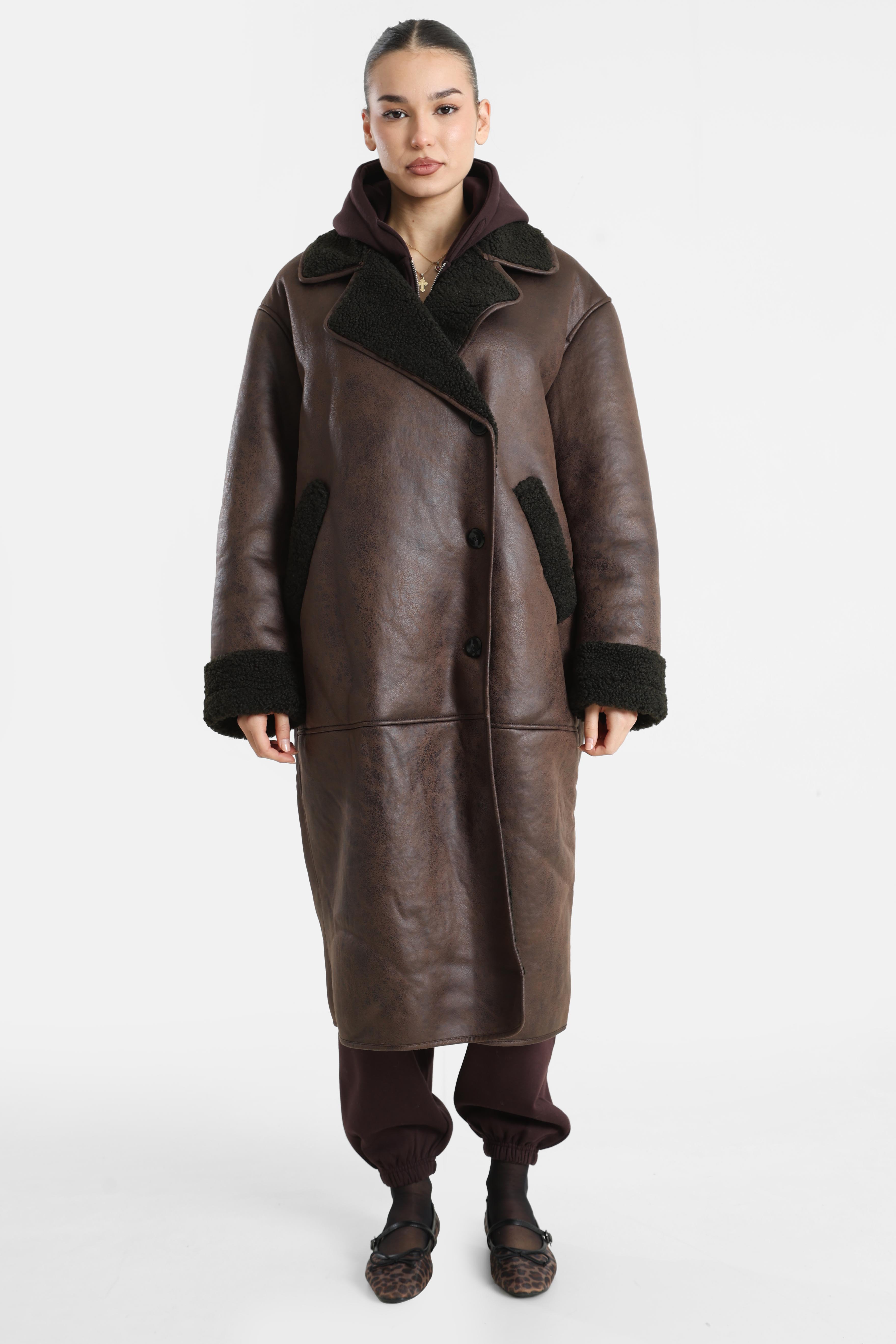 ONLOFELIA Cappotto in shearling - Chocolate Torte
