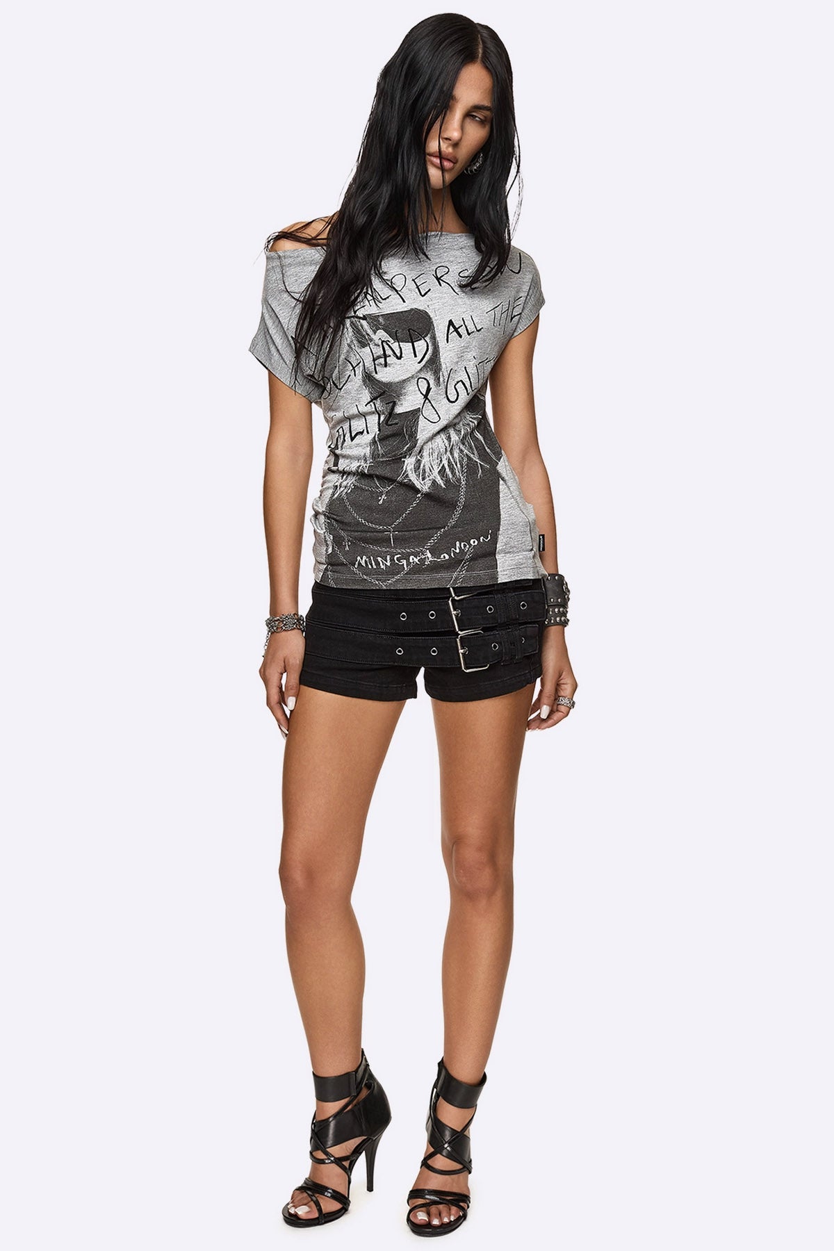 Glitz&Glitter off-shoulder t-shirt - Grey Marl