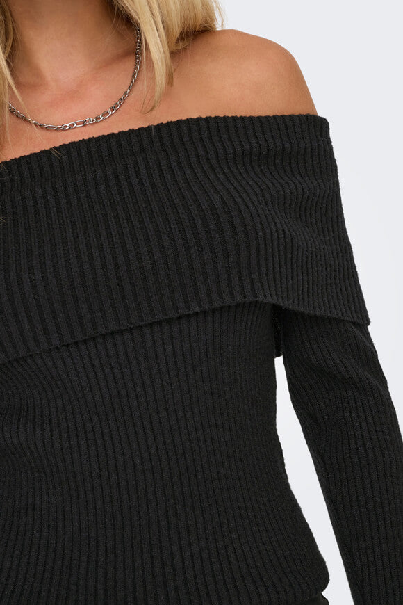 ONLKATIA Off Shoulder gerippter Strickpullover - Black