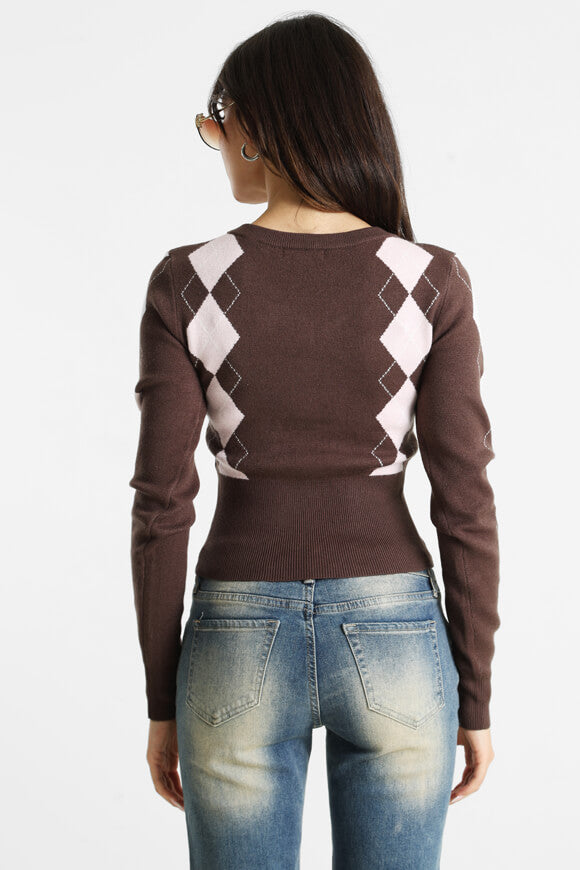 Crop Strickpullover - Braun