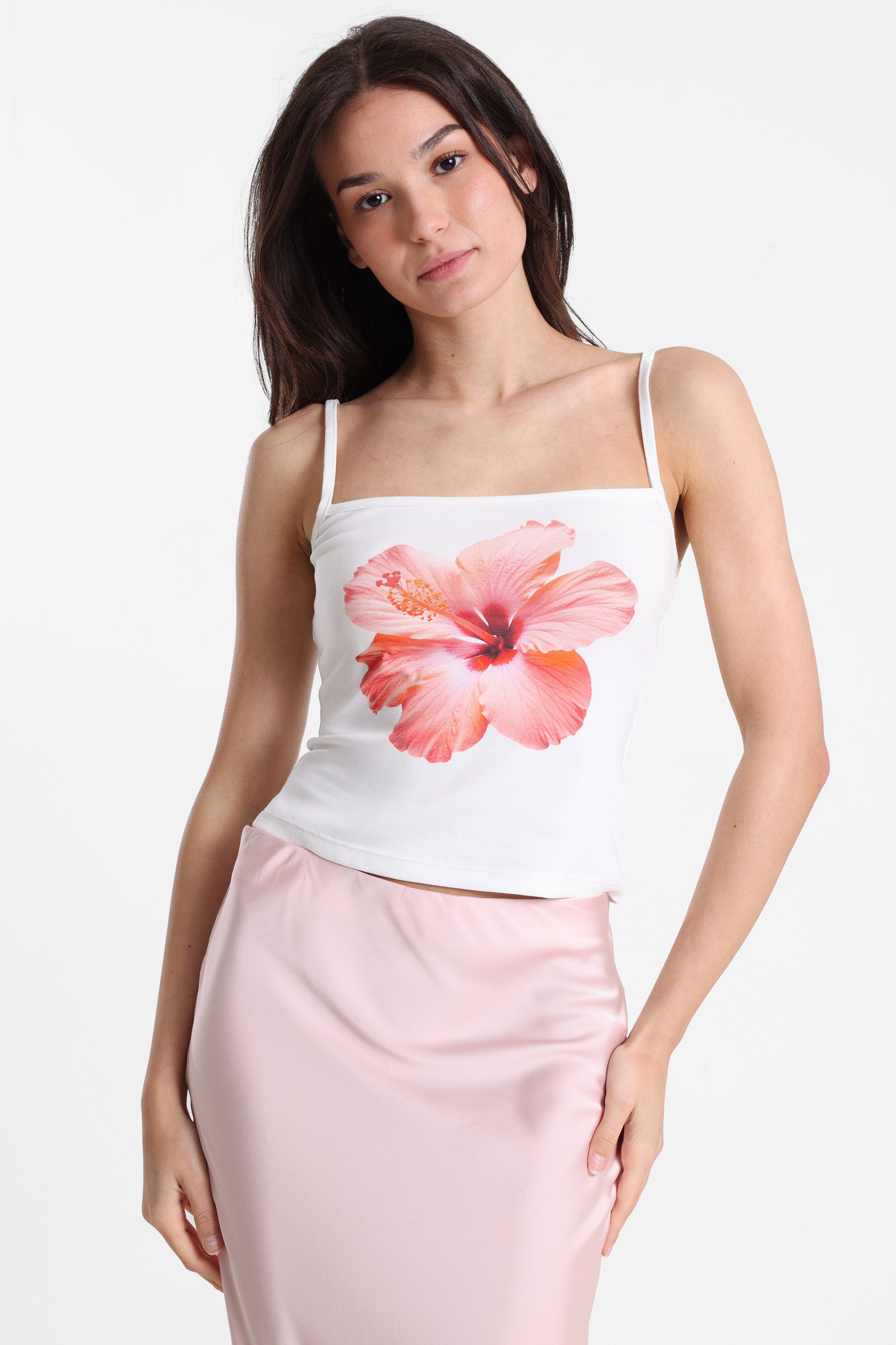Crop Trägertop - Offwhite + Rot