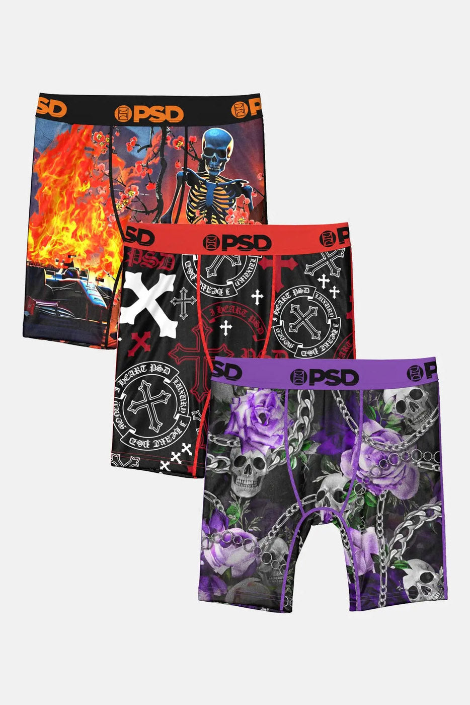 Skelly Hollow Dreierpack Boxershorts - Black + Red + Purple