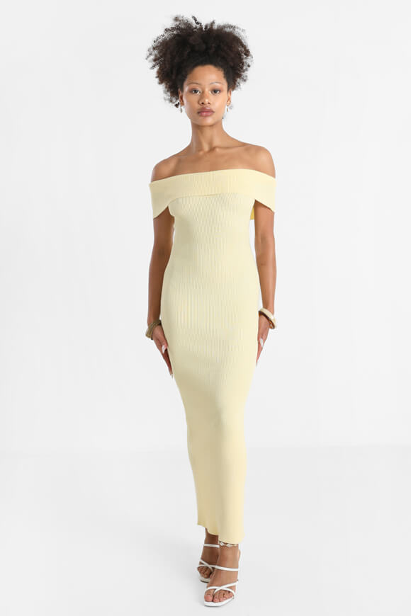 Ribbed off-shoulder knit dress - light yellow