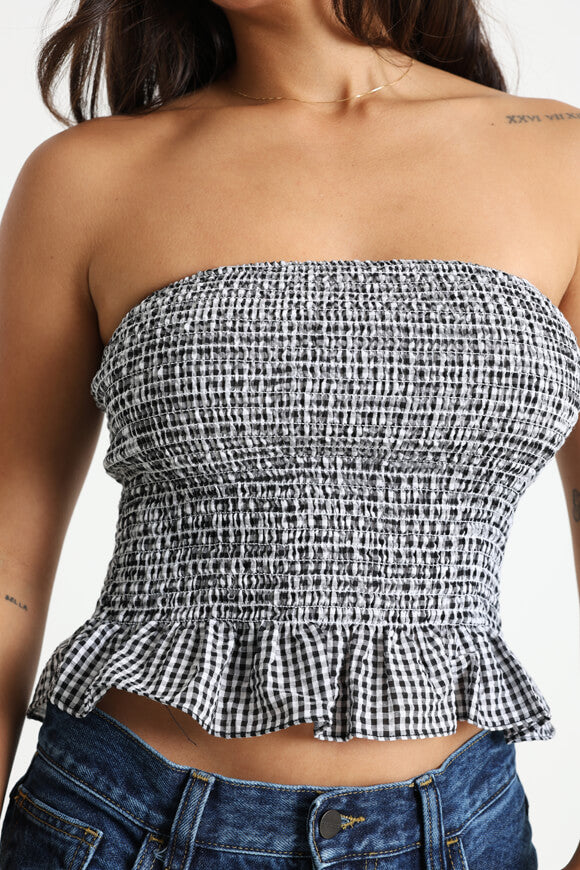 Crop top a fascia in seersucker - bianco + nero