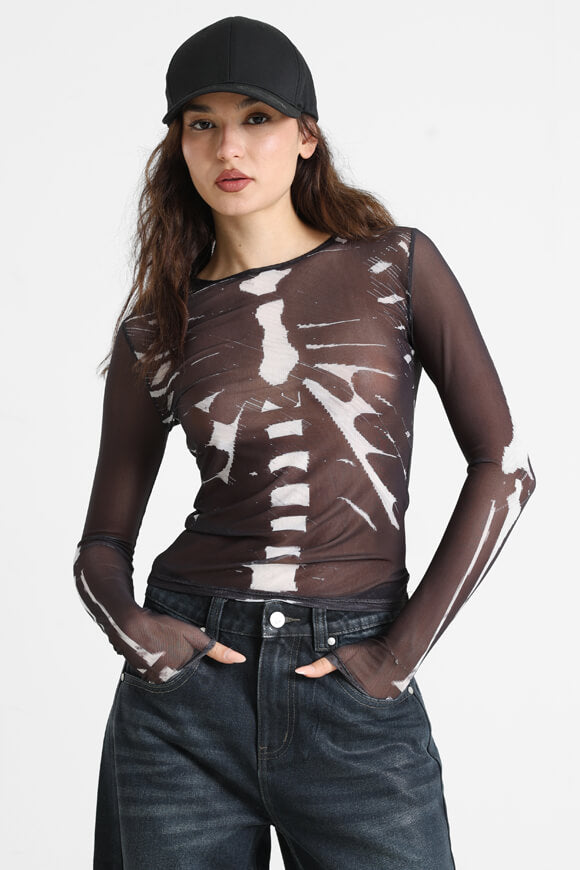 Camicia a maniche lunghe in rete - nero + bianco