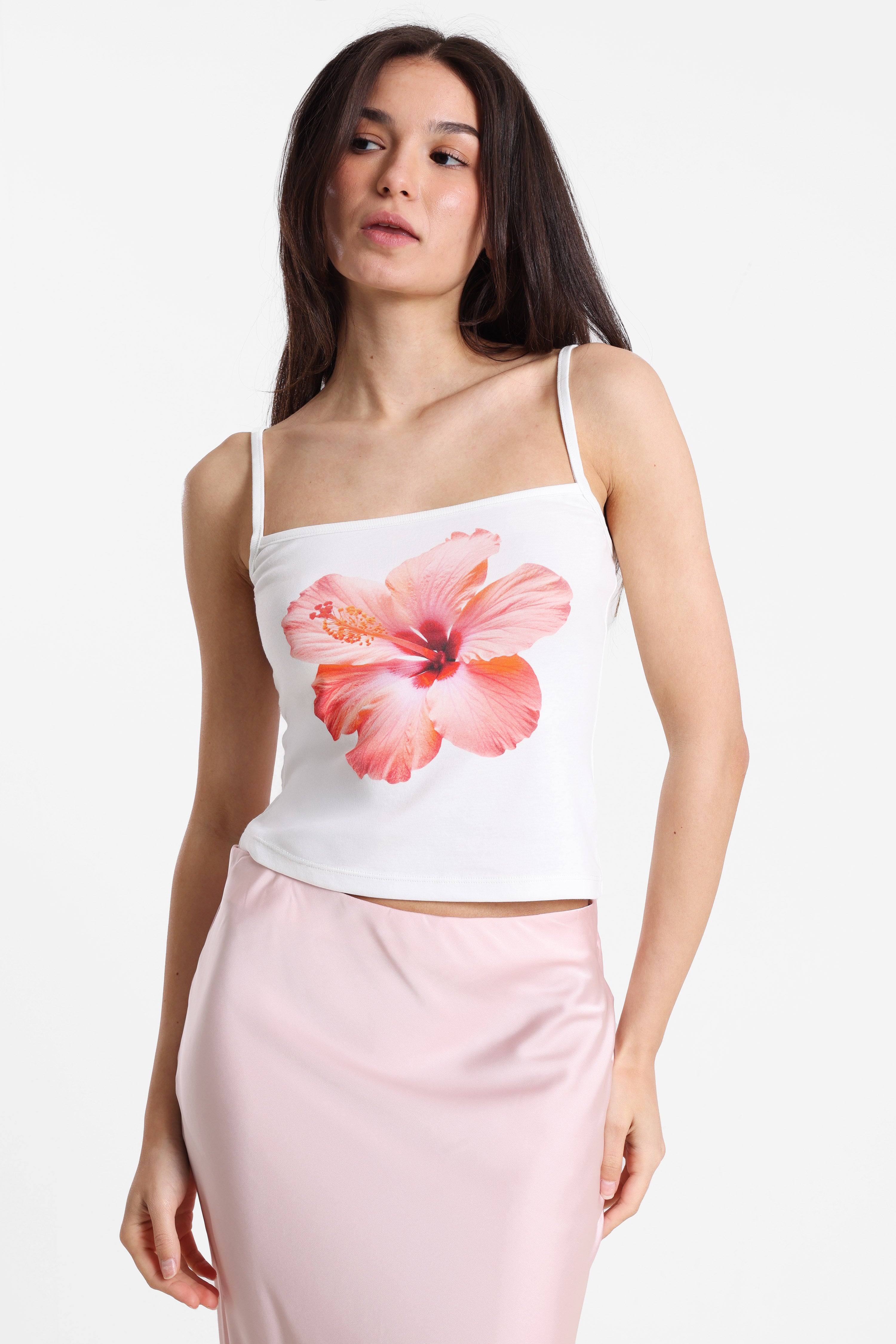 Crop Trägertop - Offwhite + Rot