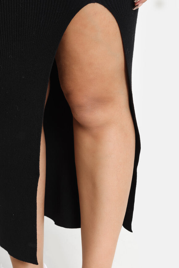Ribbed knit midi dress - black