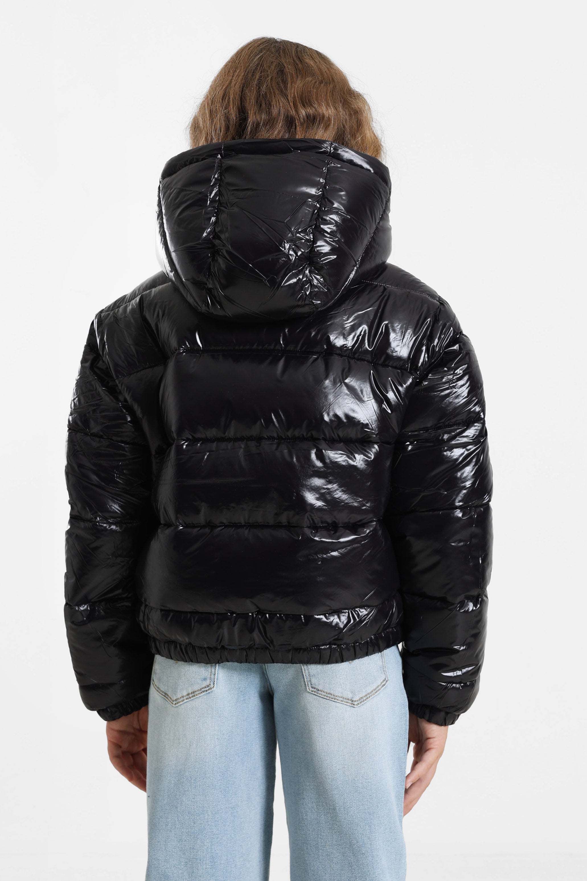 Pufferjacke in Glanz-Optik - Schwarz