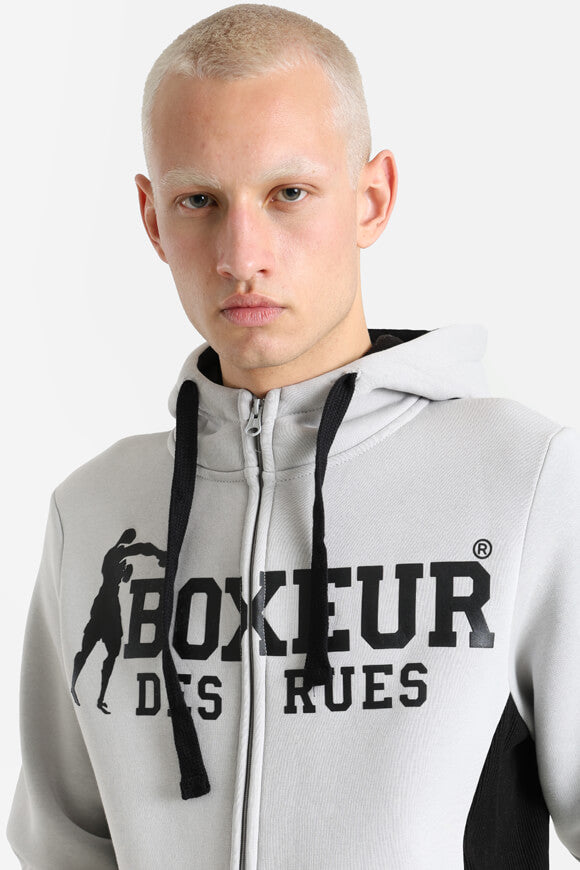 Kapuzensweatjacke - Light Grey + Black