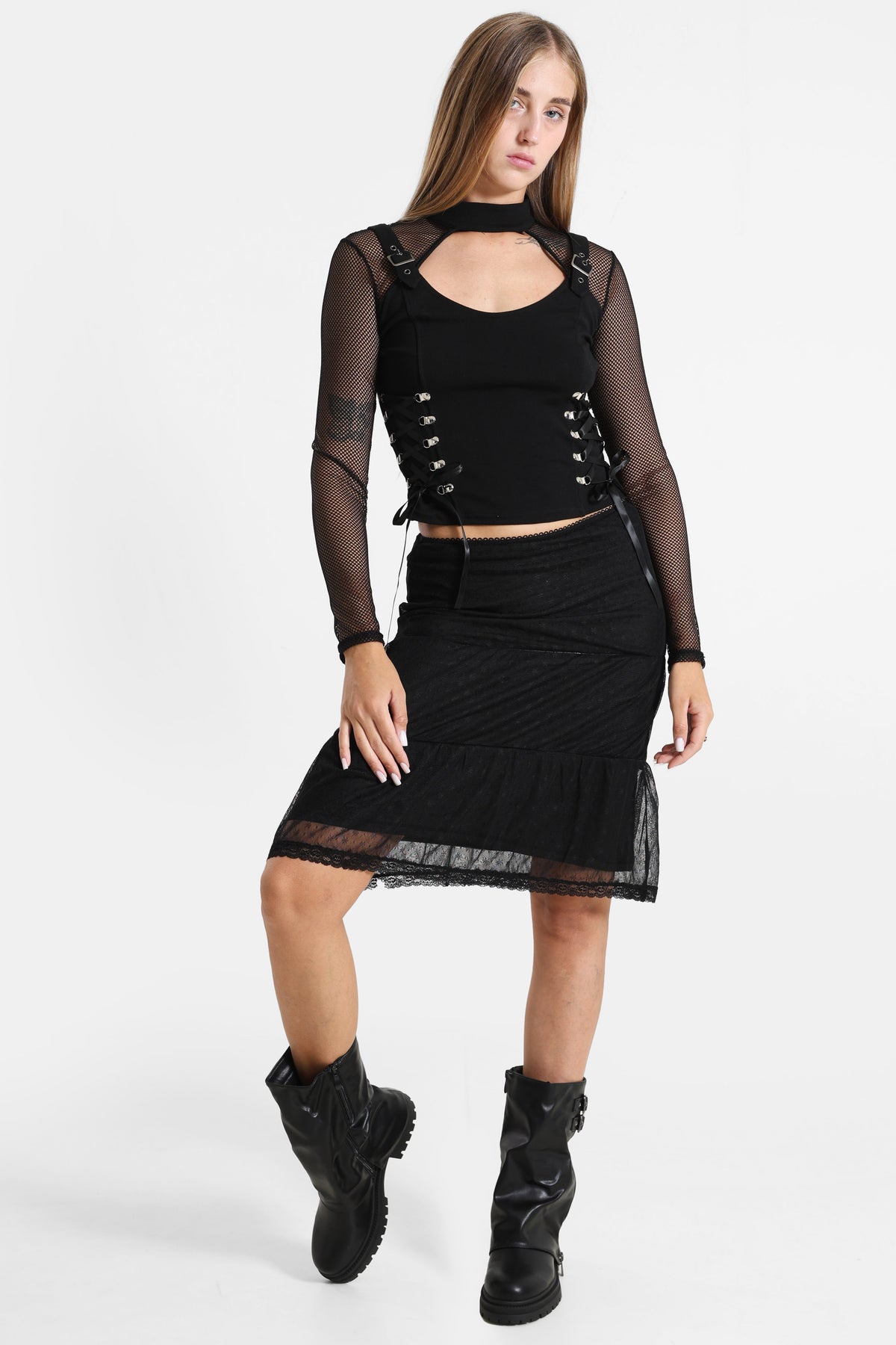 Netz Crop Langarmshirt