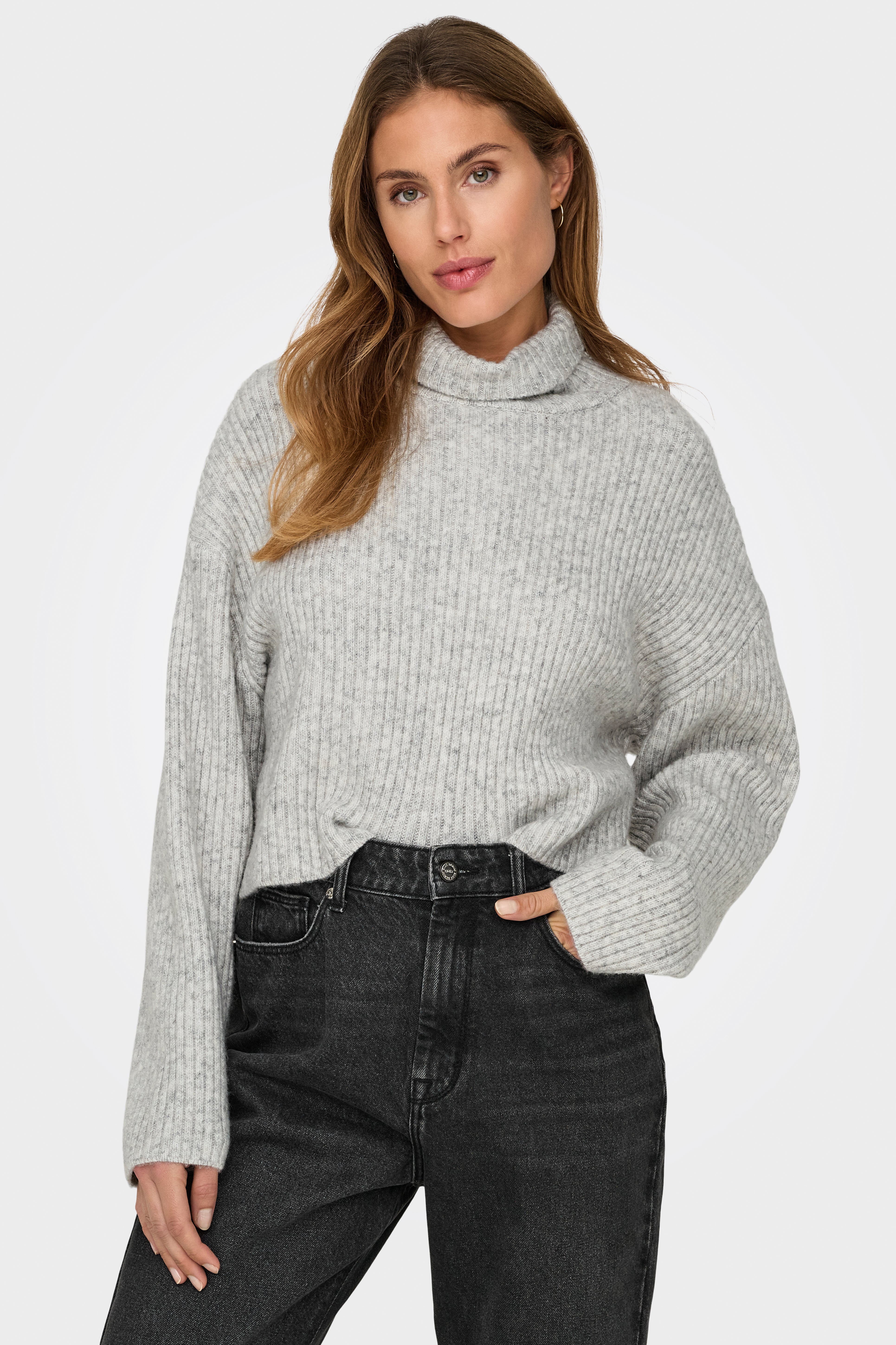 Melanie ribbed crop knit sweater - Light Grey Melange