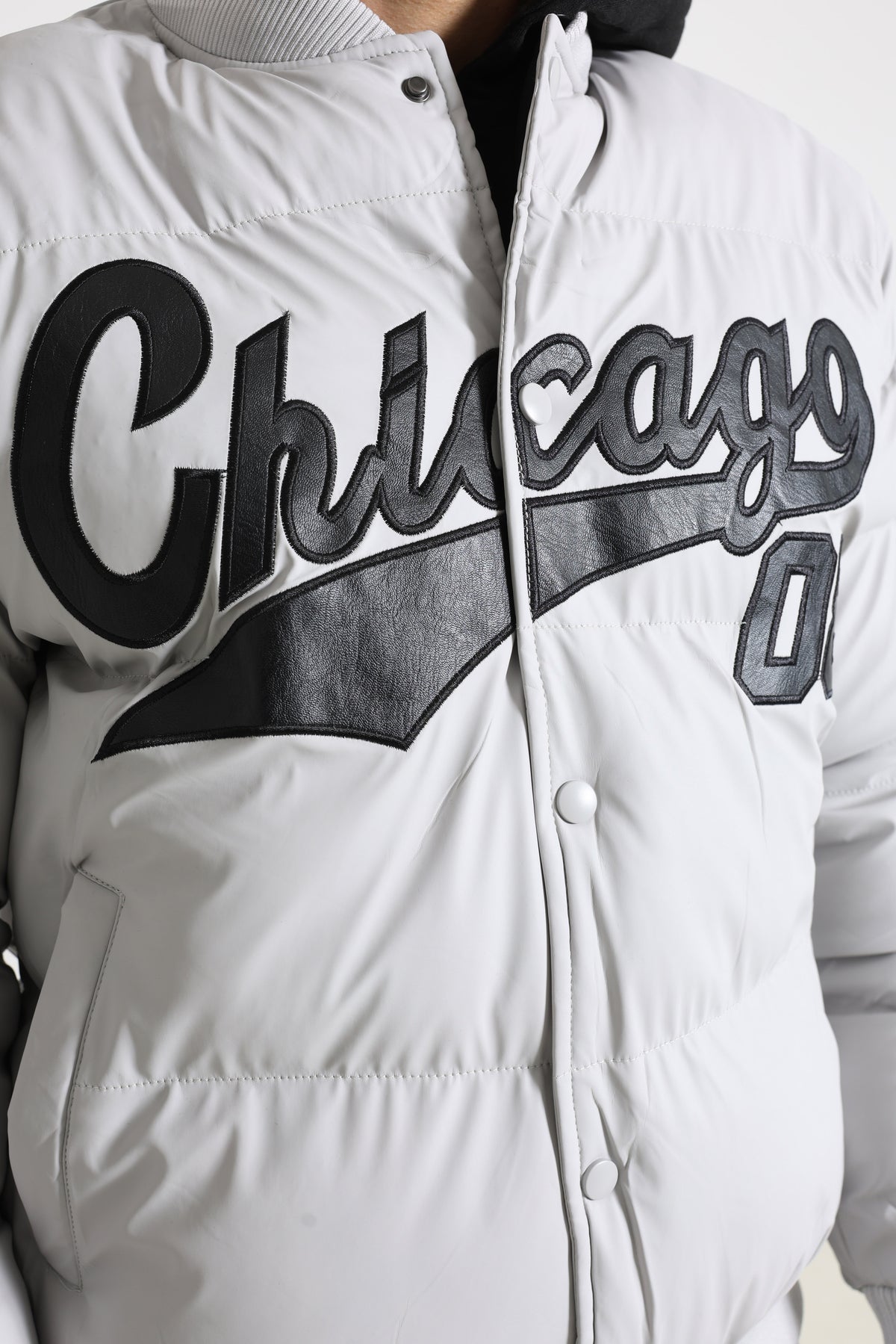 Puffer Kunstlederjacke - Light Grey + Black